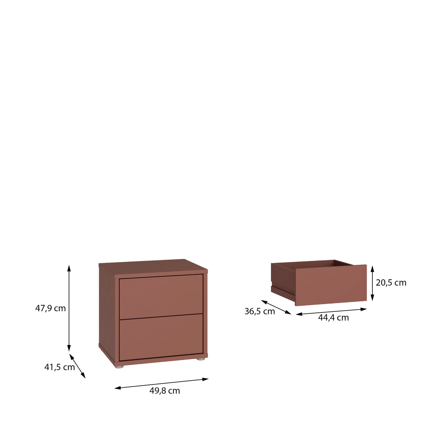 Bloc 2 Drawer Low Bedside Cabinet in Terracotta - Industrious Decor