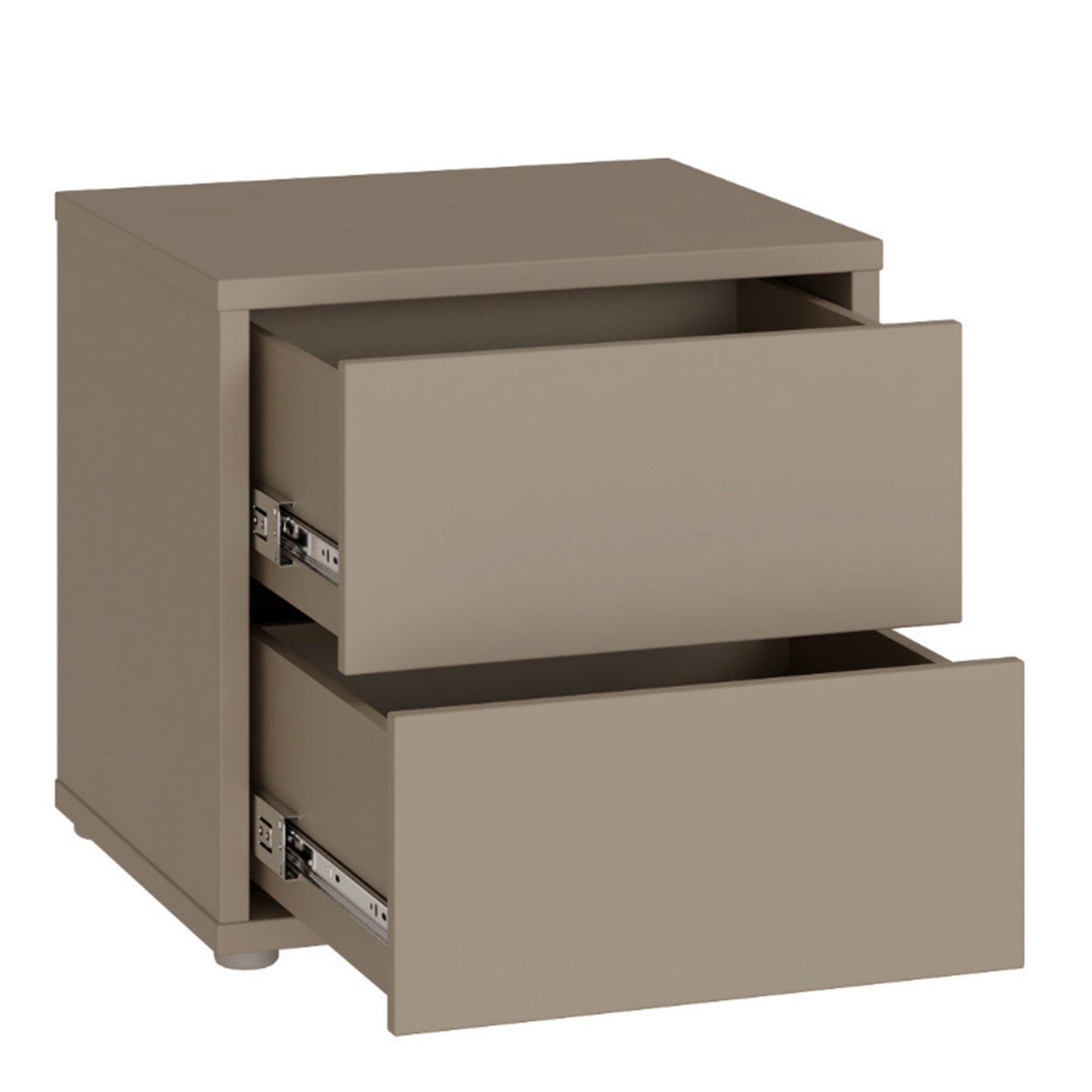 Bloc 2 Drawer Low Bedside Cabinet in Taupe - Industrious Decor