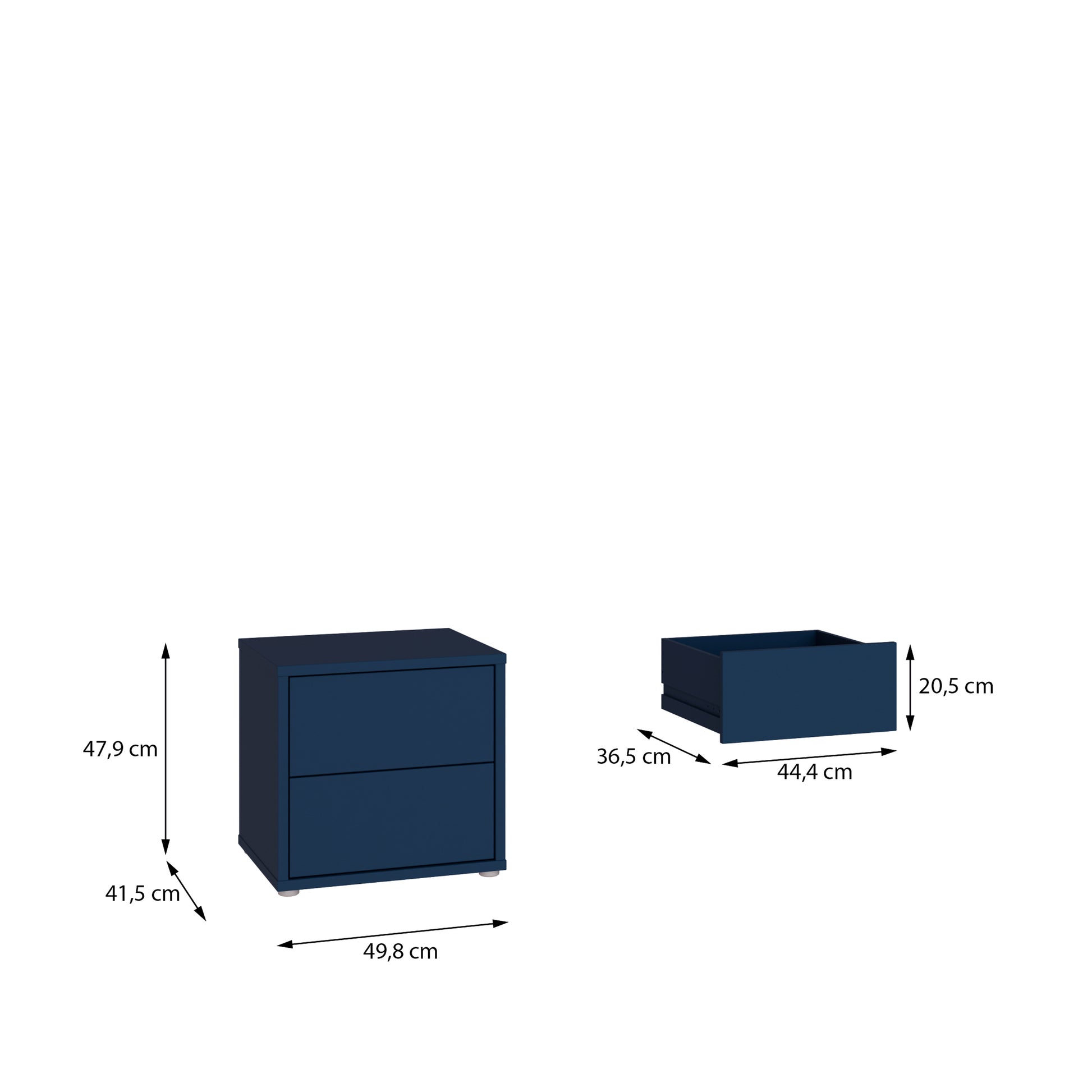 Bloc 2 Drawer Low Bedside Cabinet in Night Blue - Industrious Decor