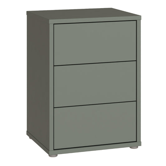 Bloc 3 Drawer Bedside Cabinet in Sage Green - Industrious Decor