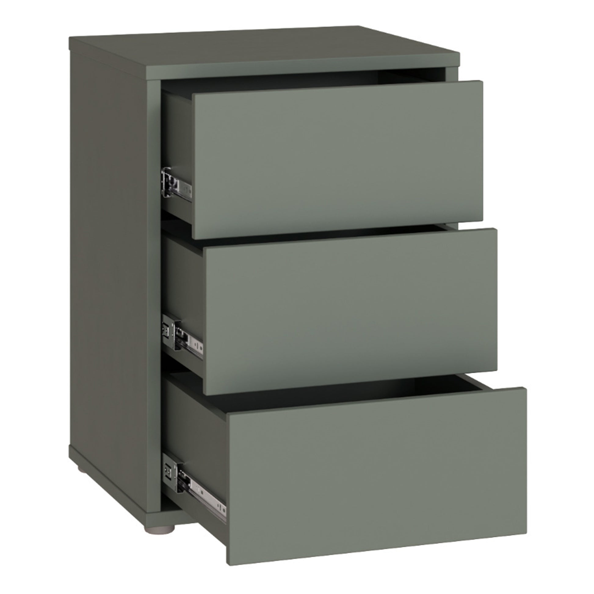 Bloc 3 Drawer Bedside Cabinet in Sage Green - Industrious Decor