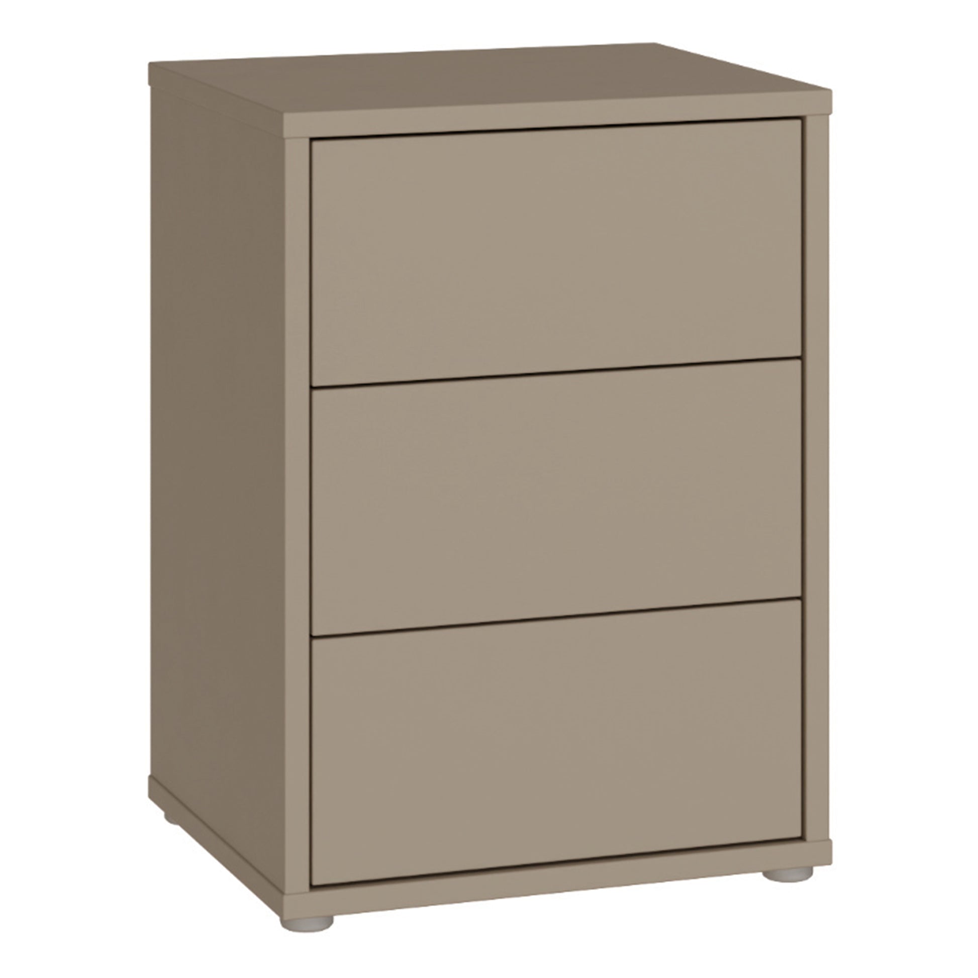 Bloc 3 Drawer Bedside Cabinet in Taupe - Industrious Decor
