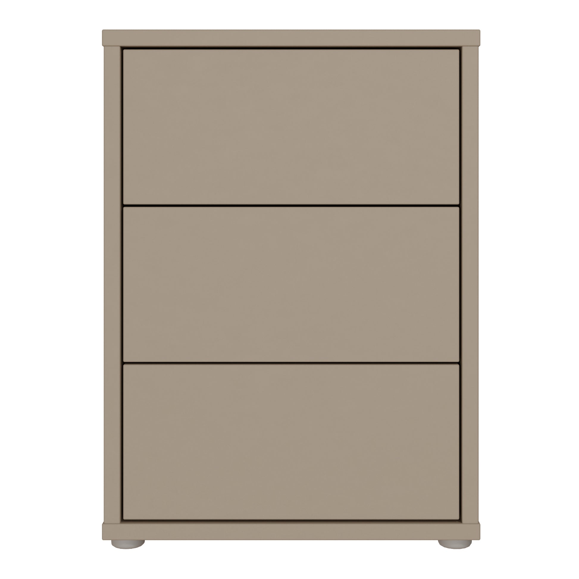 Bloc 3 Drawer Bedside Cabinet in Taupe - Industrious Decor