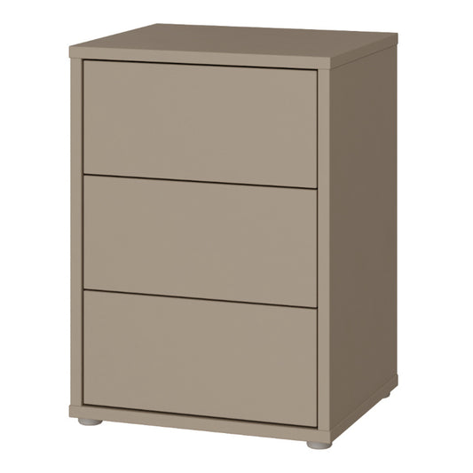 Bloc 3 Drawer Bedside Cabinet in Taupe - Industrious Decor