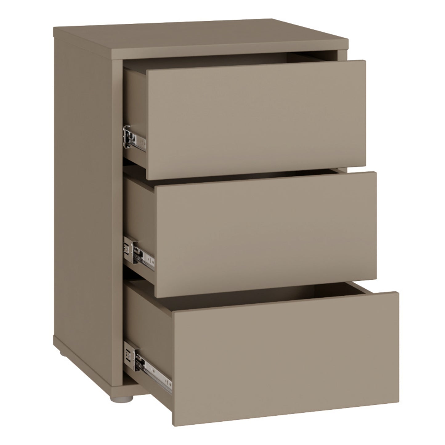 Bloc 3 Drawer Bedside Cabinet in Taupe - Industrious Decor
