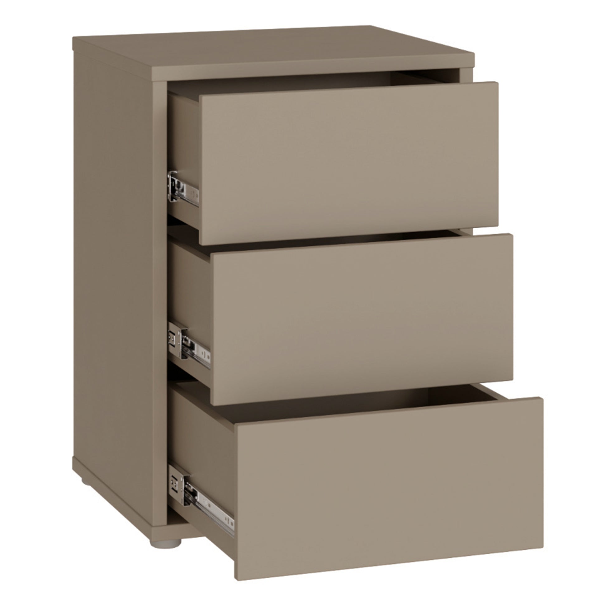 Bloc 3 Drawer Bedside Cabinet in Taupe - Industrious Decor