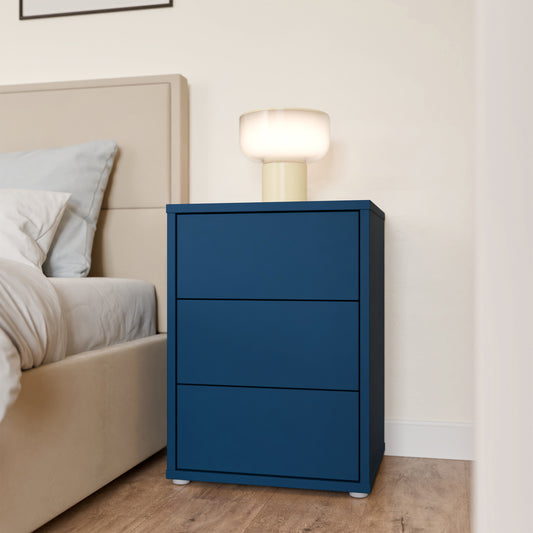 Bloc 3 Drawer Bedside Cabinet in Night Blue - Industrious Decor