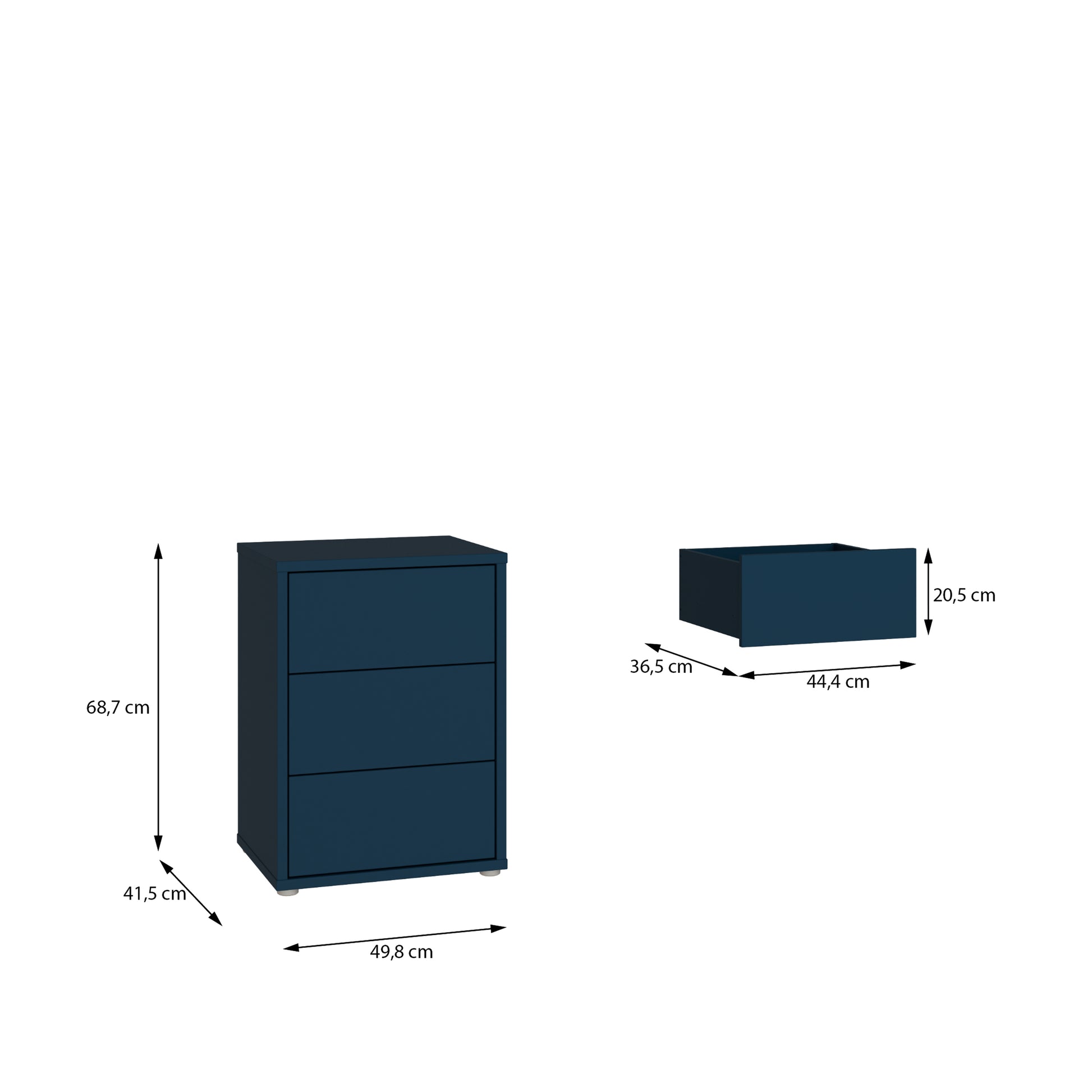 Bloc 3 Drawer Bedside Cabinet in Night Blue - Industrious Decor
