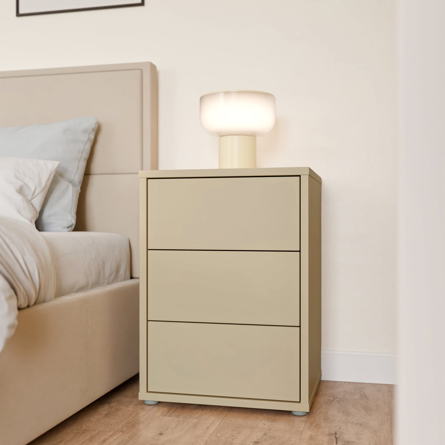 Bloc 3 Drawer Bedside Cabinet in Butter Yellow - Industrious Decor