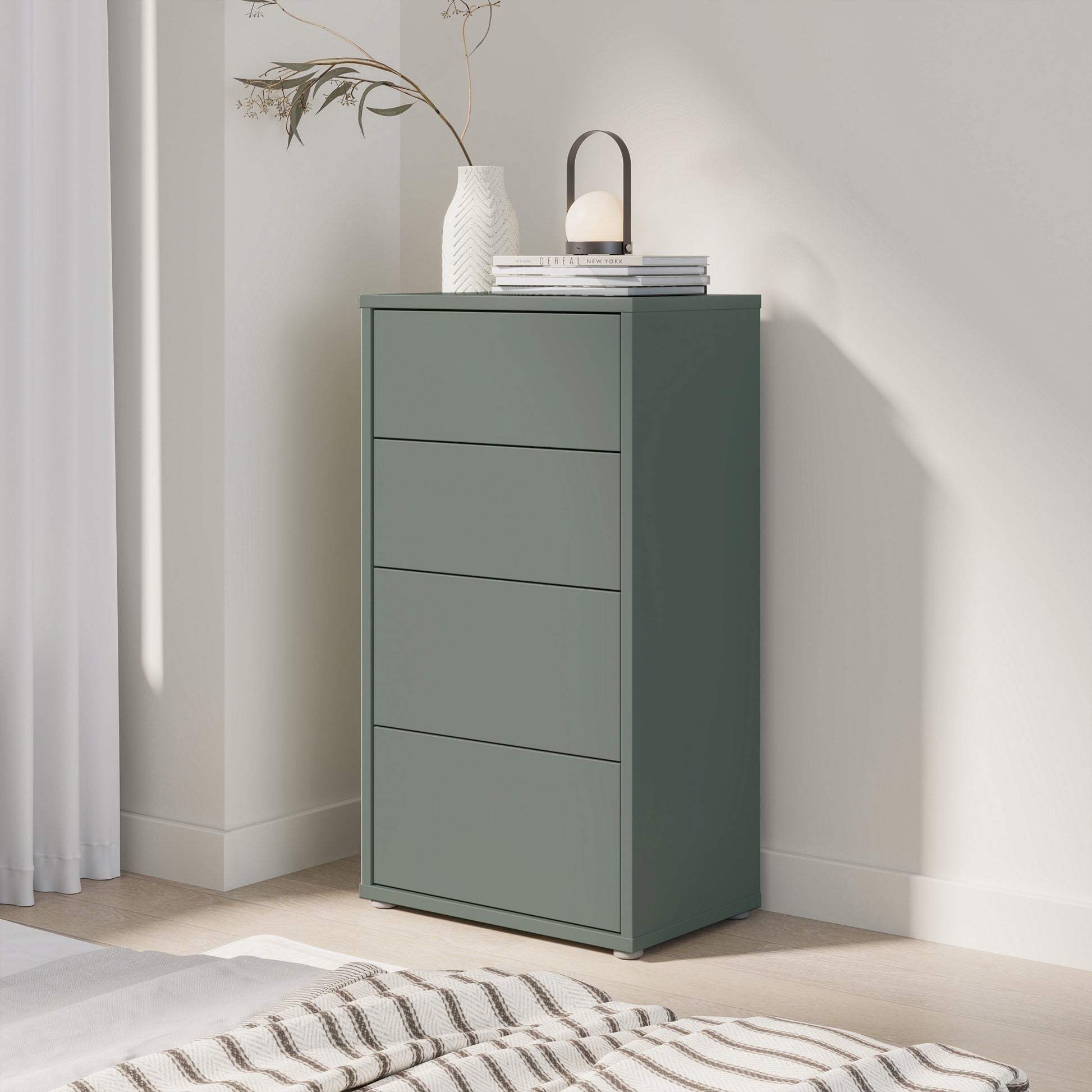 Bloc Tall 4 Drawer Chest in Sage Green - Industrious Decor