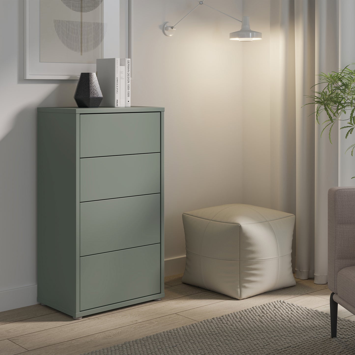 Bloc Tall 4 Drawer Chest in Sage Green - Industrious Decor