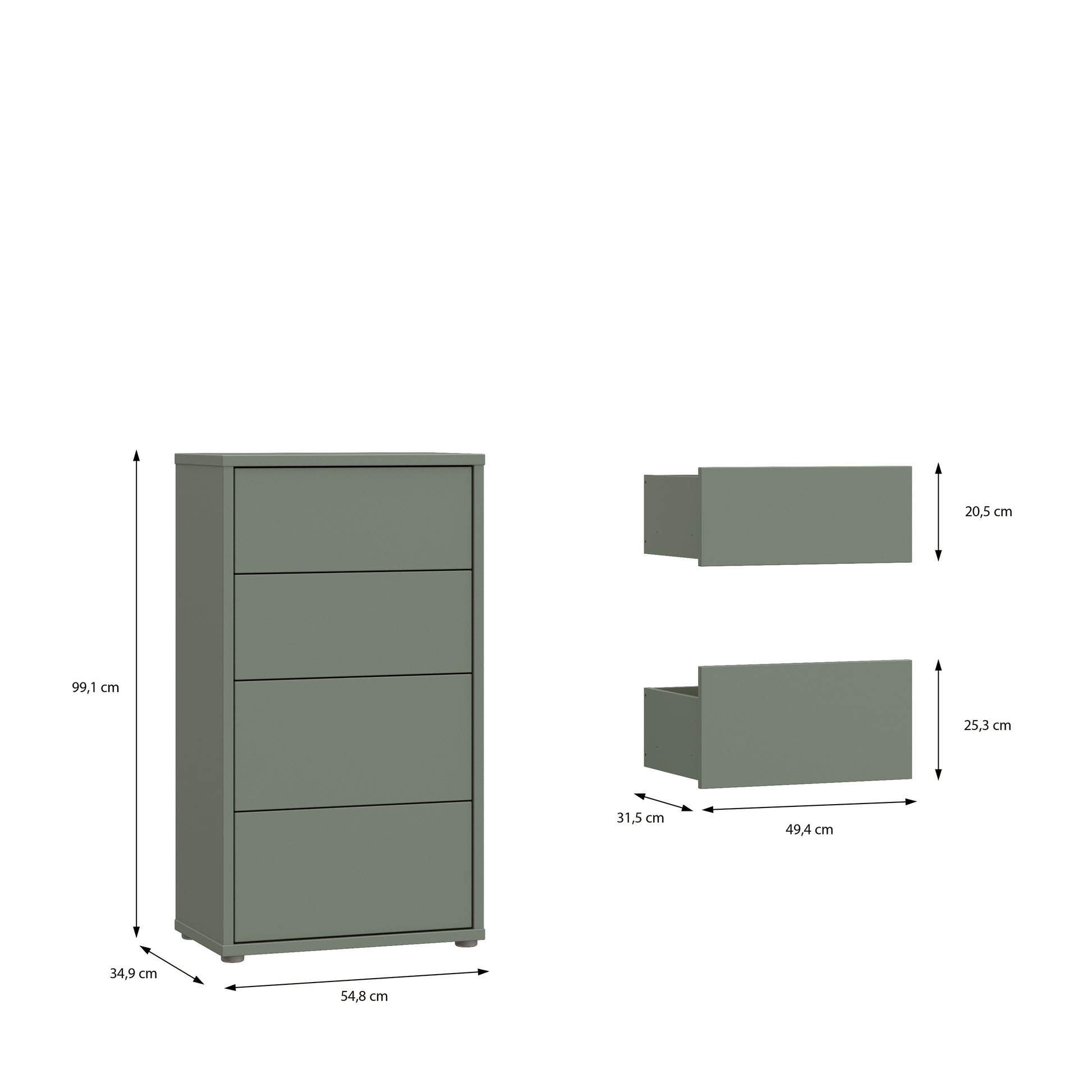 Bloc Tall 4 Drawer Chest in Sage Green - Industrious Decor