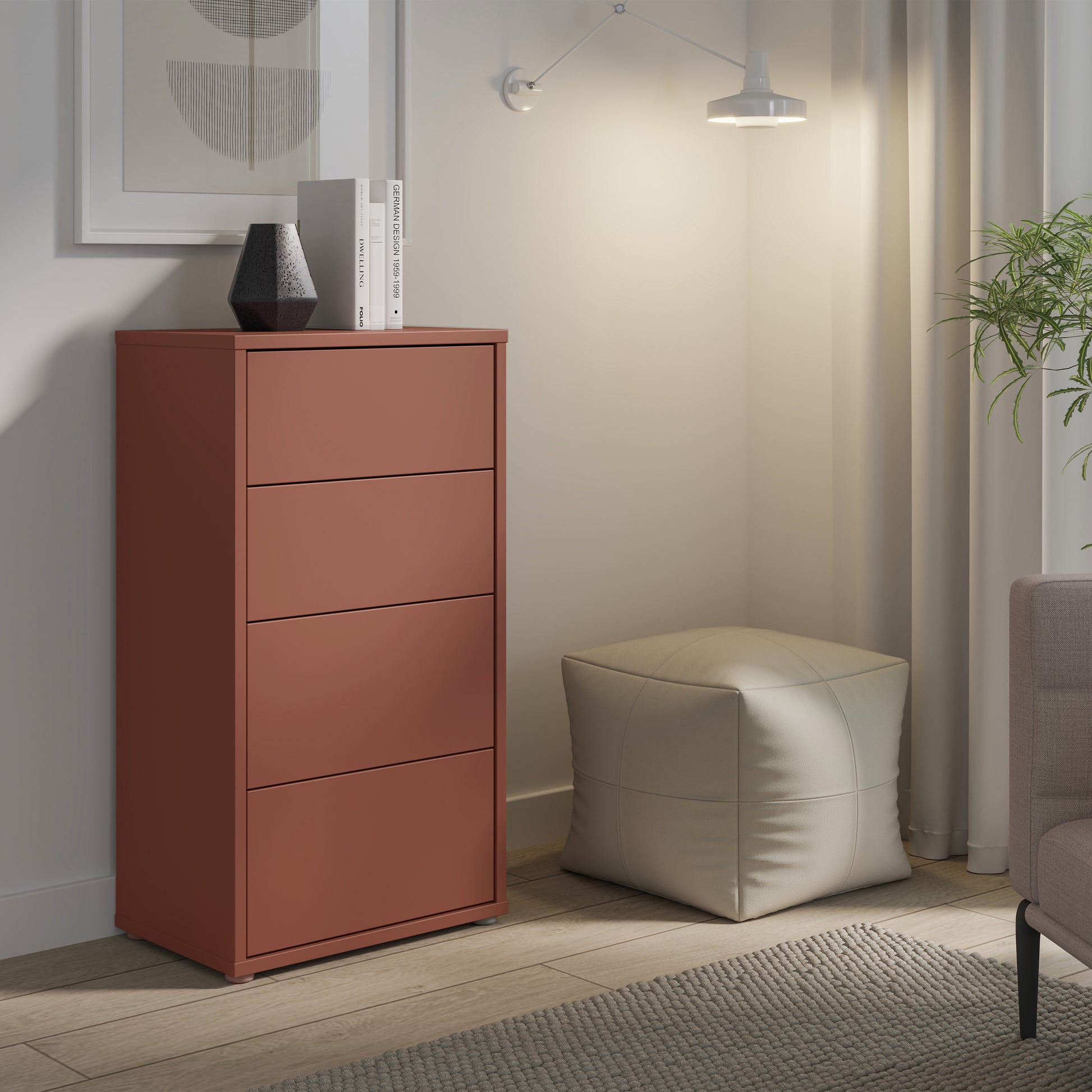 Bloc Tall 4 Drawer Chest in Terracotta - Industrious Decor