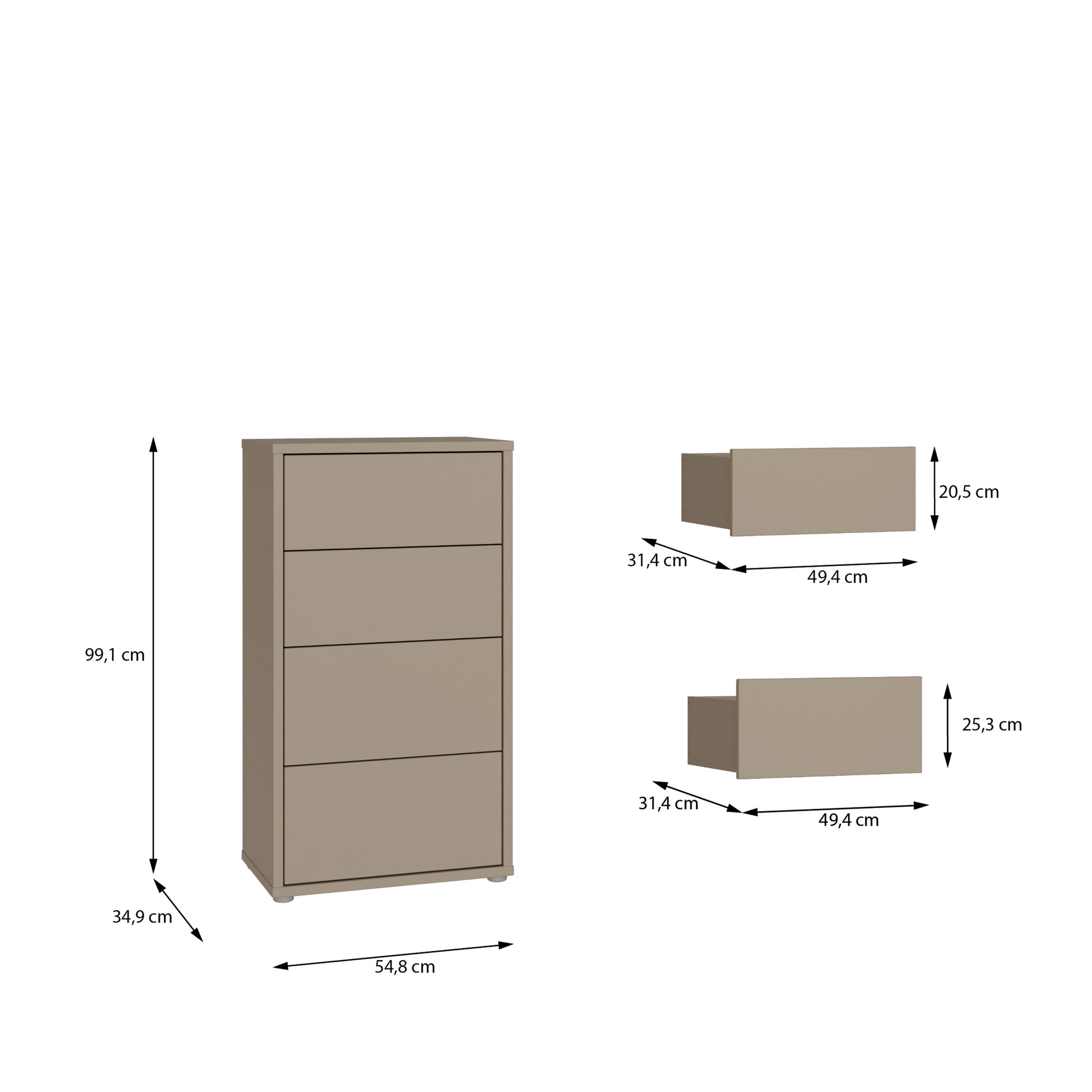 Bloc Tall 4 Drawer Chest in Taupe - Industrious Decor