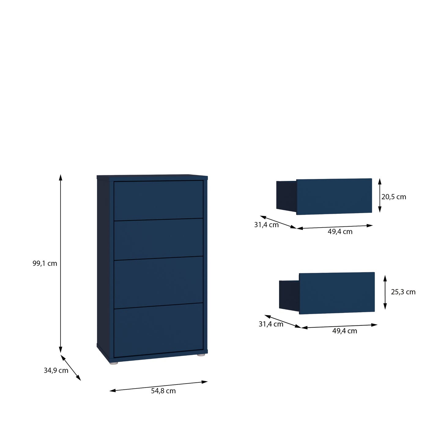 Bloc Tall 4 Drawer Chest in Night Blue - Industrious Decor