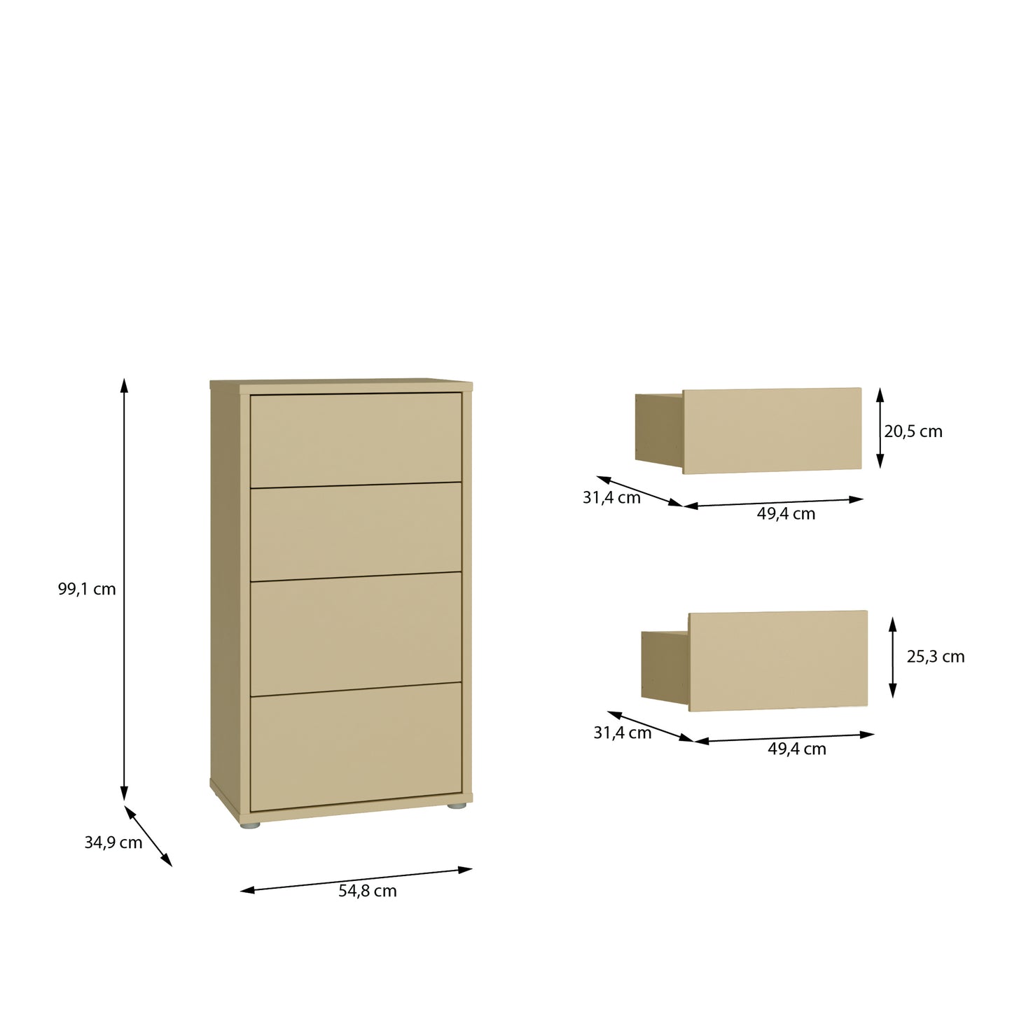 Bloc Tall 4 Drawer Chest in Butter Yellow - Industrious Decor