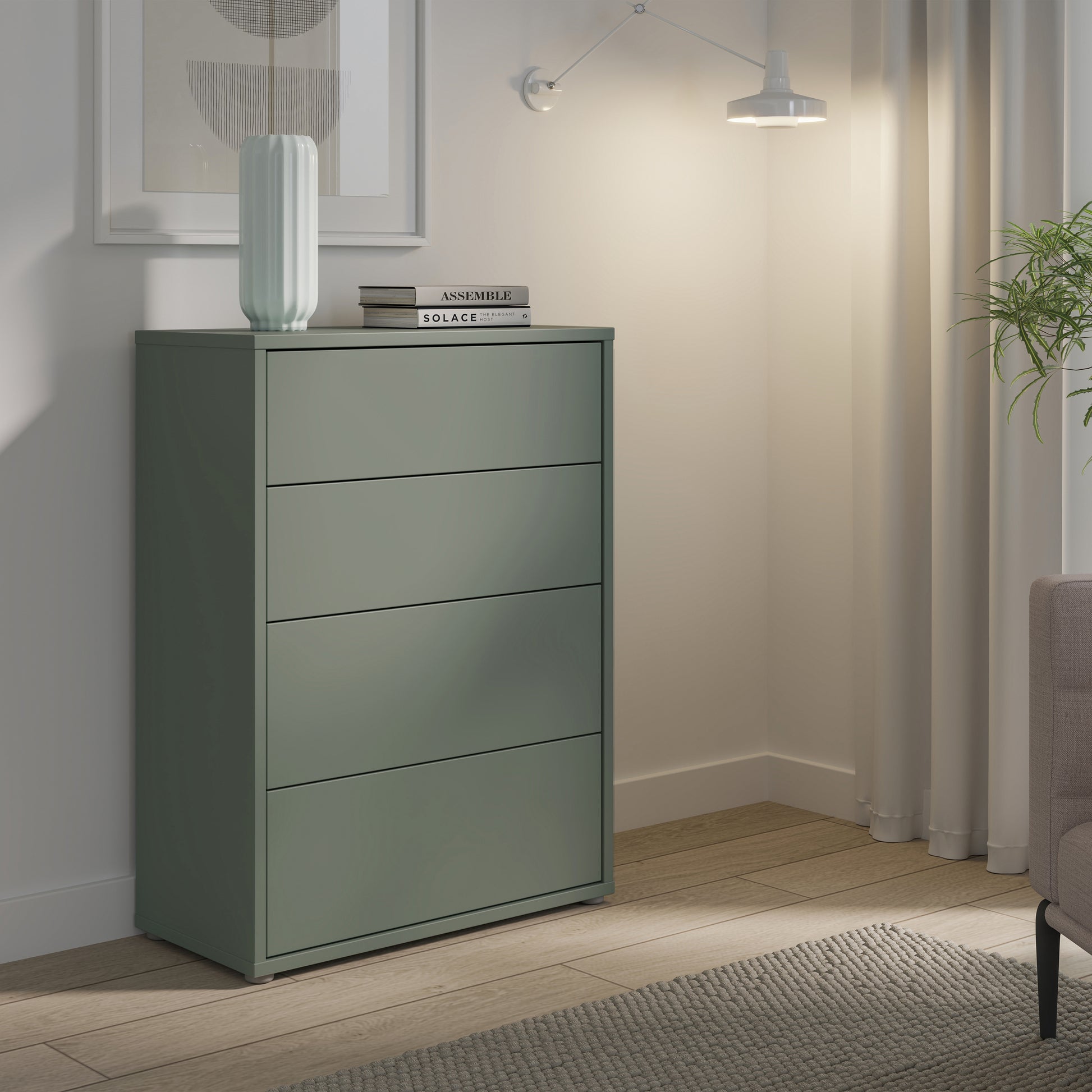 Bloc 4 Drawer Chest in Sage Green - Industrious Decor