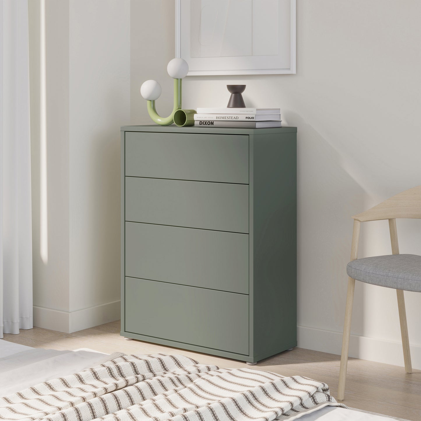 Bloc 4 Drawer Chest in Sage Green - Industrious Decor