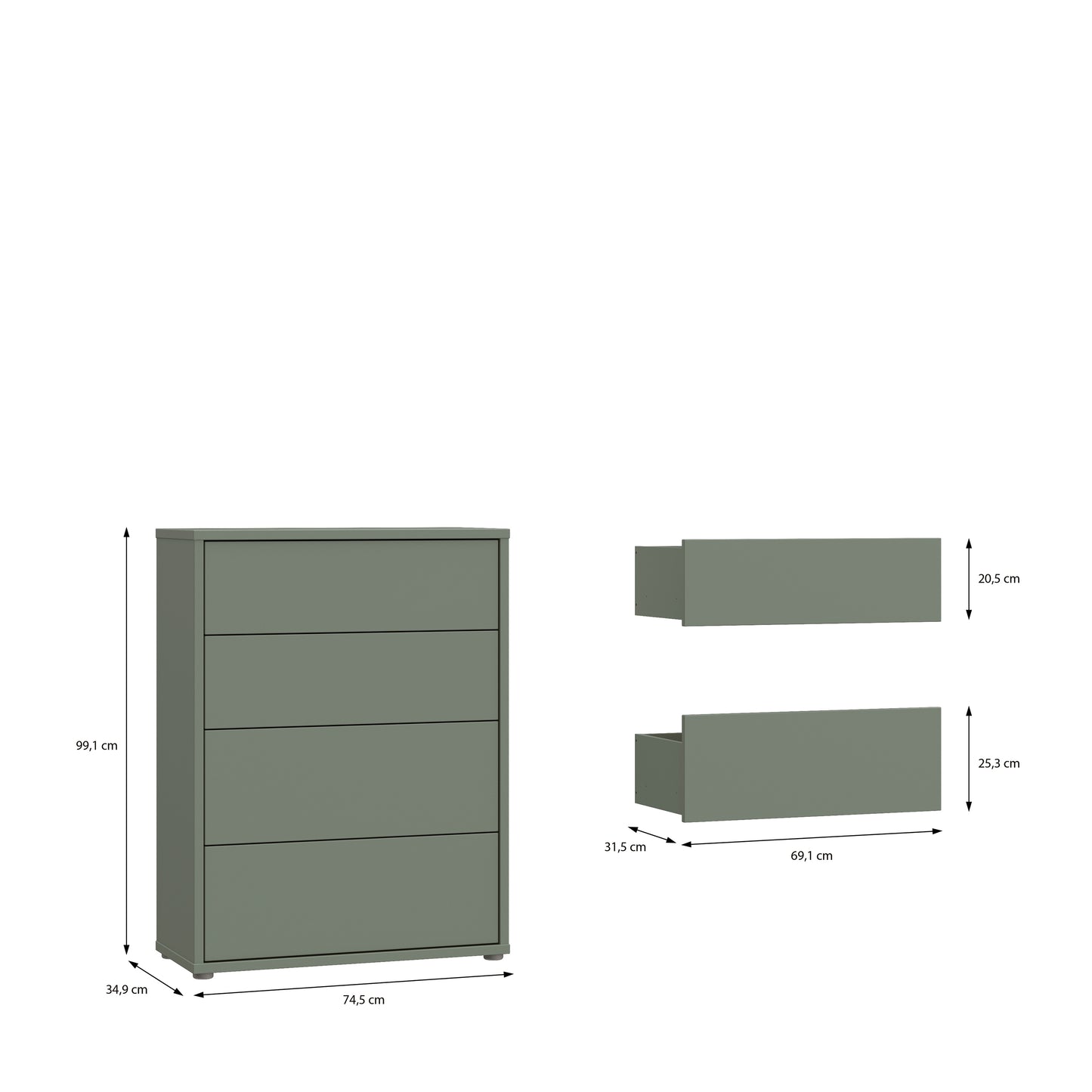 Bloc 4 Drawer Chest in Sage Green - Industrious Decor