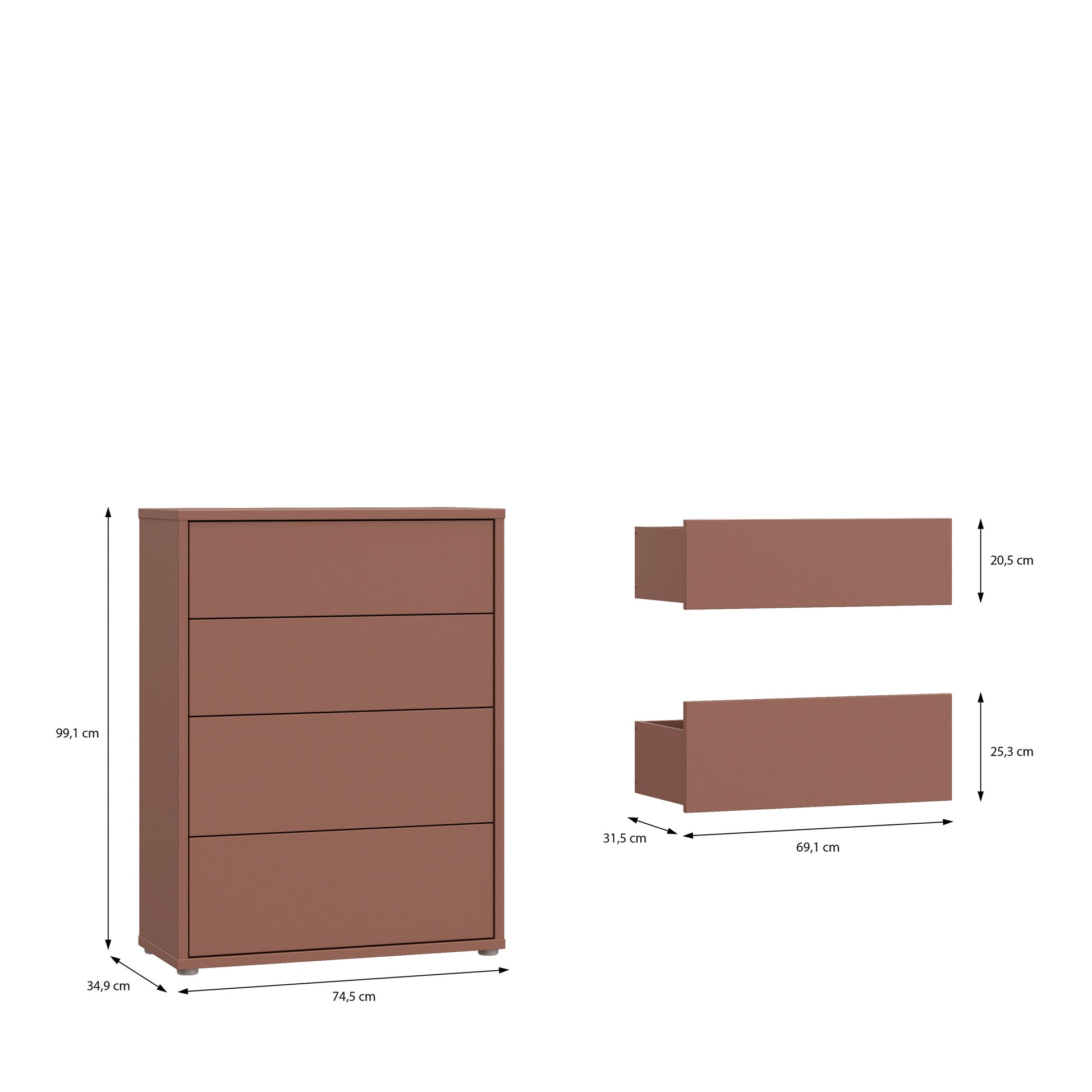 Bloc 4 Drawer Chest in Terracotta - Industrious Decor