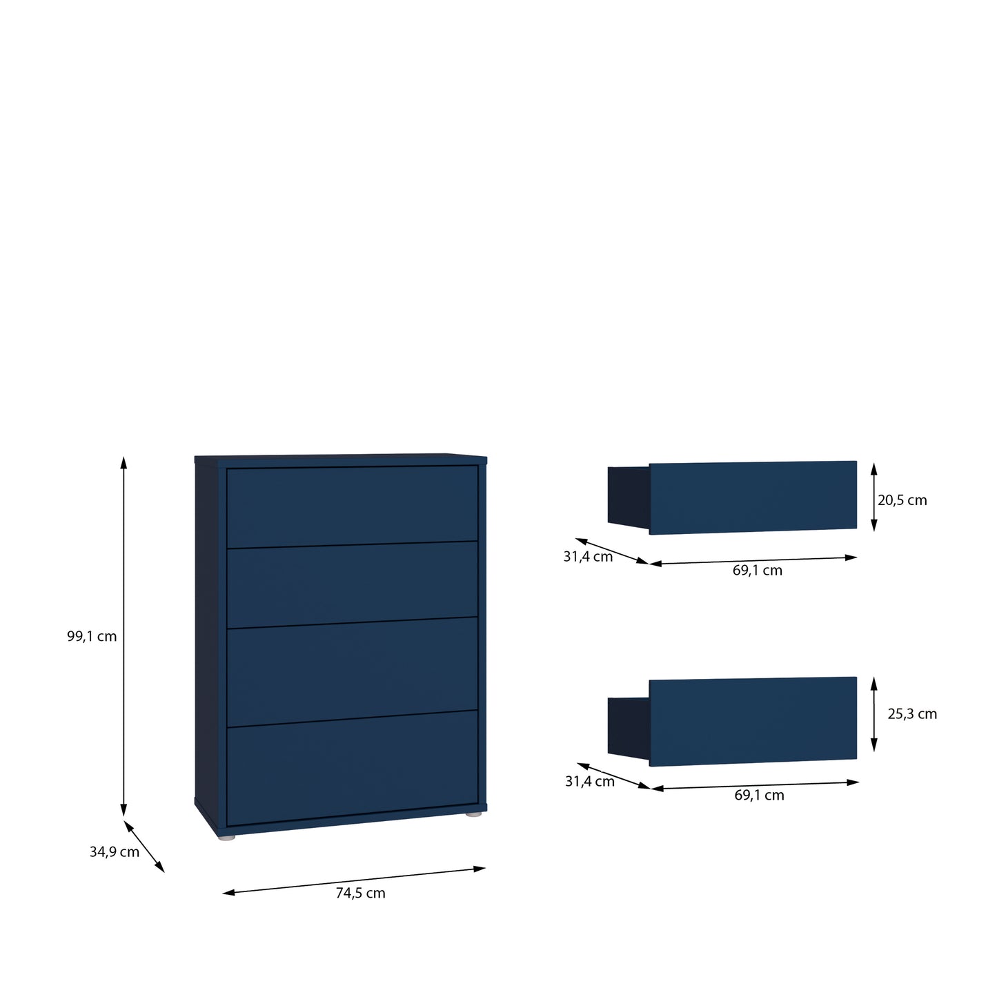 Bloc 4 Drawer Chest in Night Blue - Industrious Decor