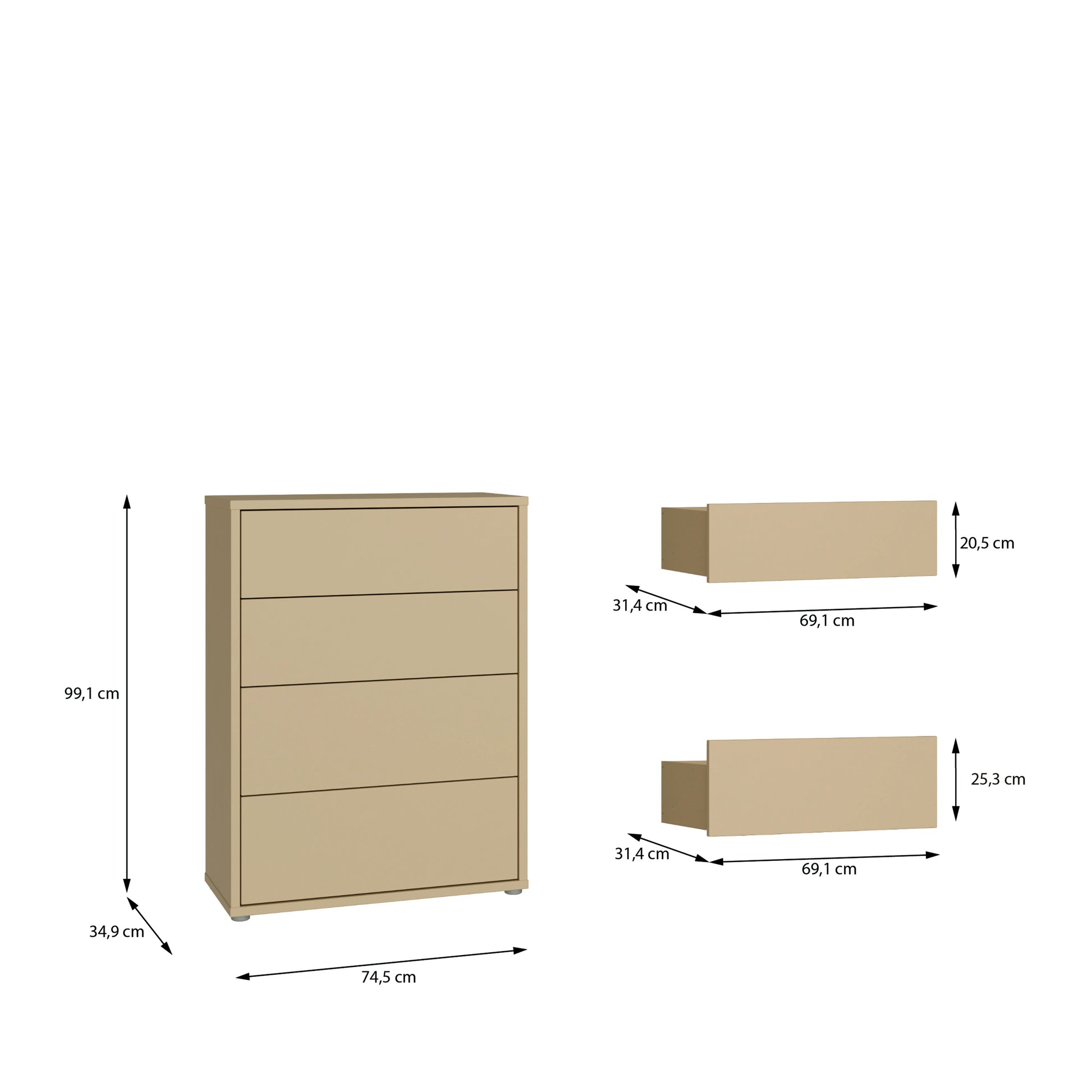 Bloc 4 Drawer Chest in Butter Yellow - Industrious Decor