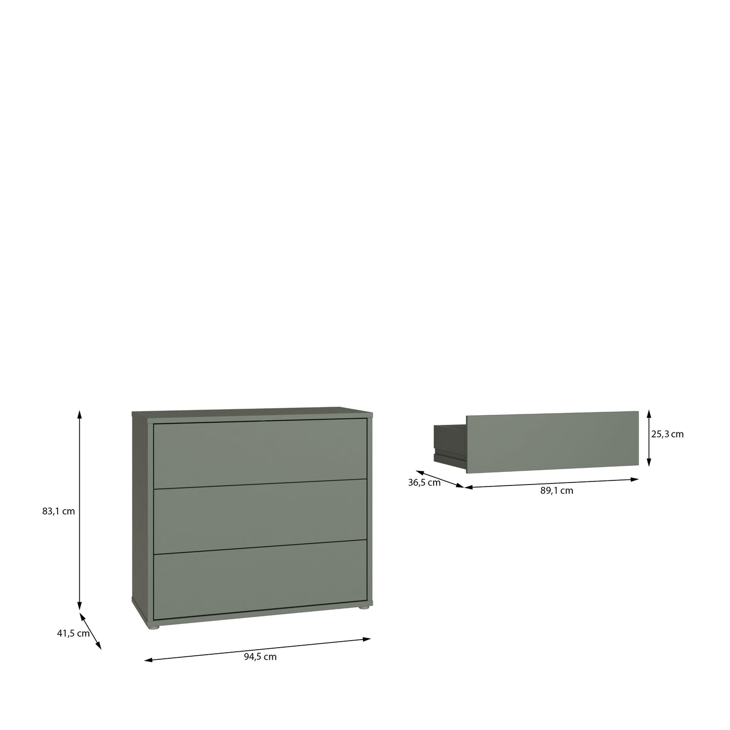 Bloc 3 Drawer Chest in Sage Green - Industrious Decor