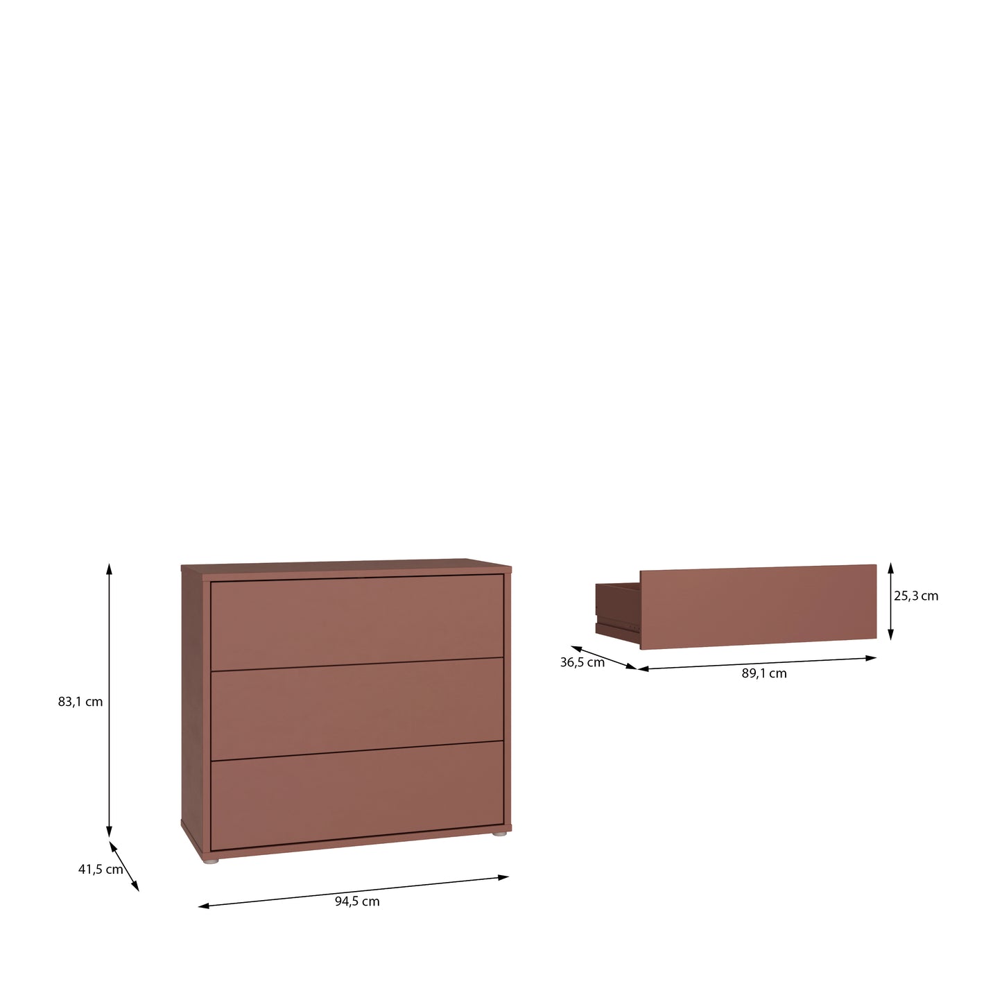 Bloc 3 Drawer Chest in Terracotta - Industrious Decor