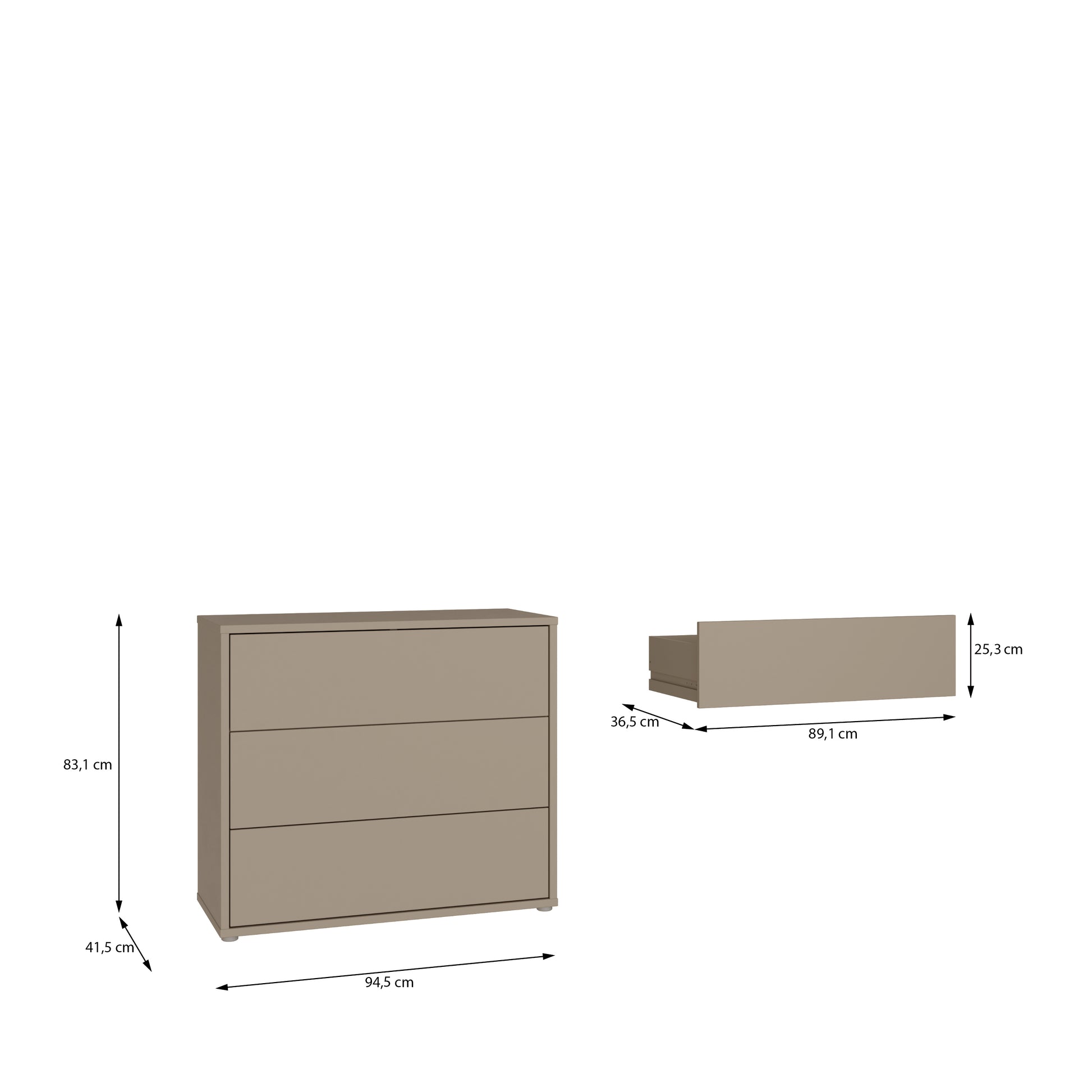 Bloc 3 Drawer Chest in Taupe - Industrious Decor