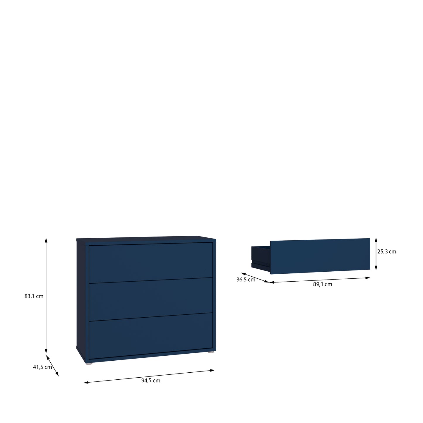 Bloc 3 Drawer Chest in Night Blue and White - Industrious Decor