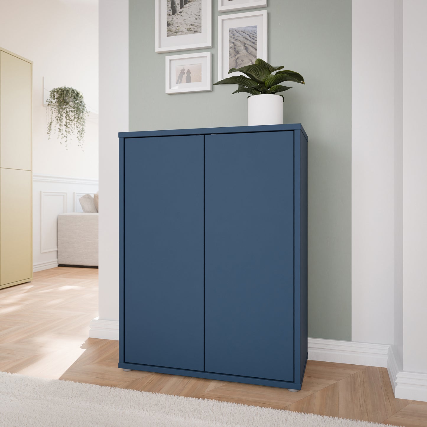 Bloc 2 Door Shoe Cabinet in Night Blue - Industrious Decor