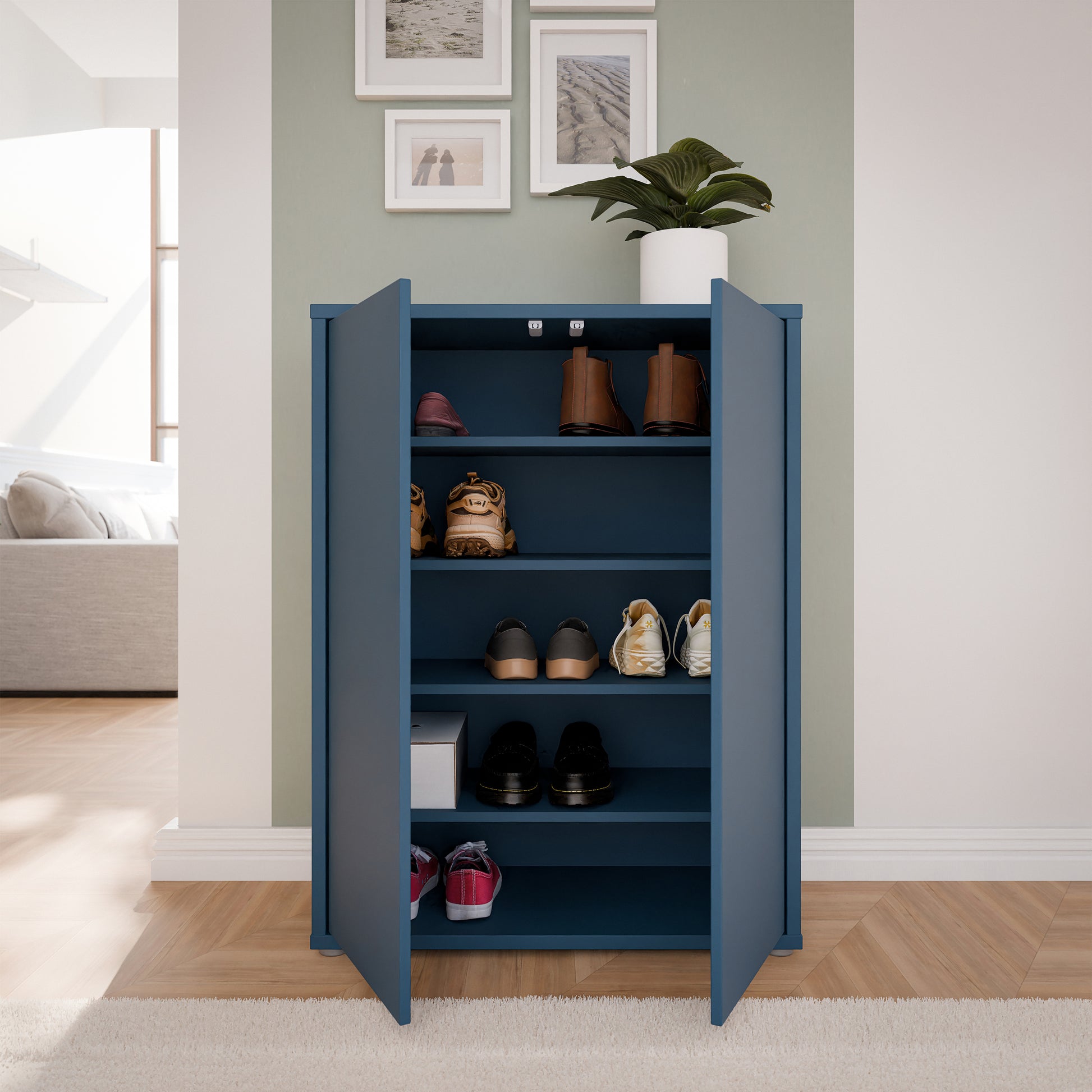 Bloc 2 Door Shoe Cabinet in Night Blue - Industrious Decor