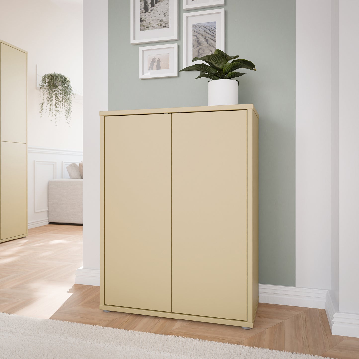 Bloc 2 Door Shoe Cabinet in Butter Yellow - Industrious Decor