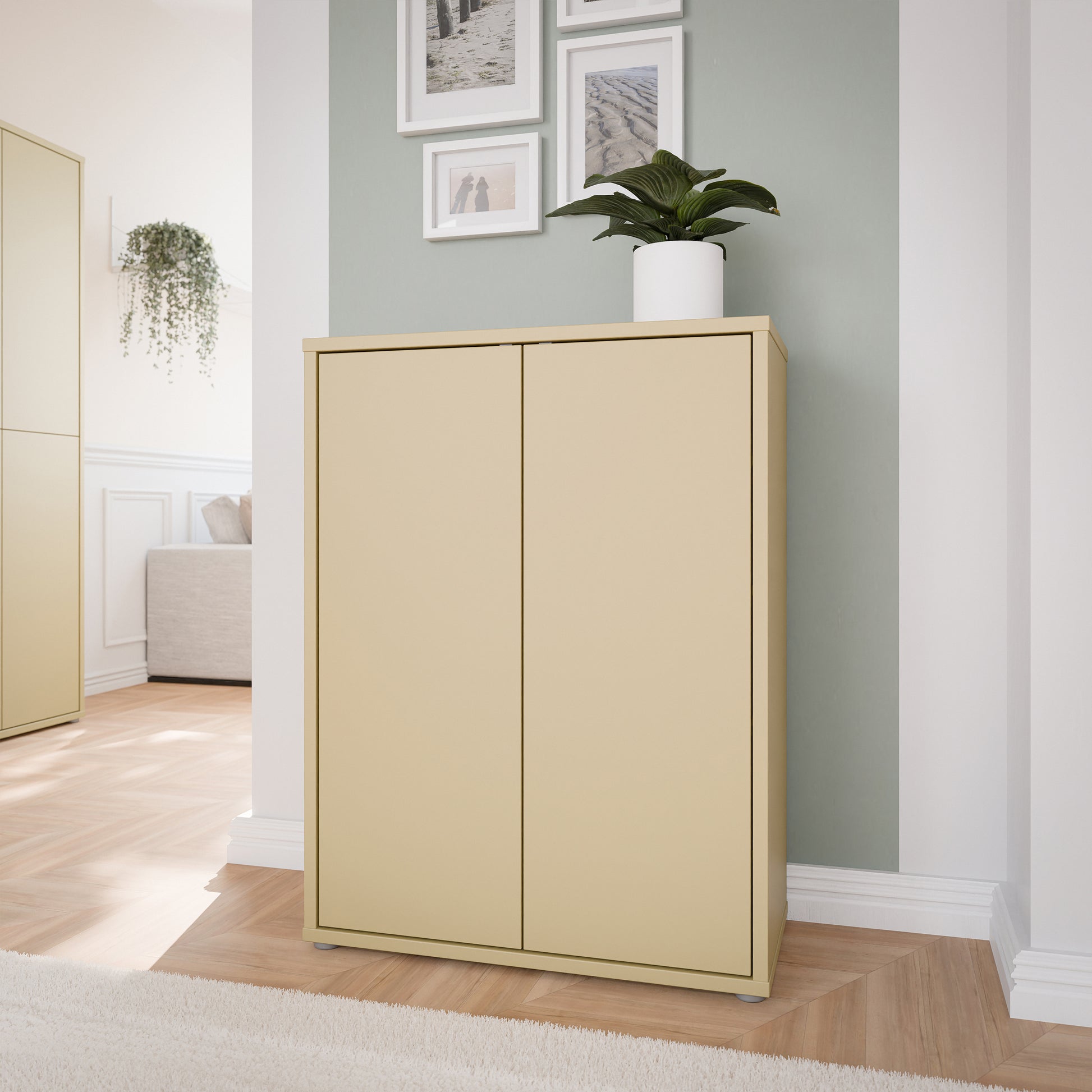 Bloc 2 Door Shoe Cabinet in Butter Yellow - Industrious Decor