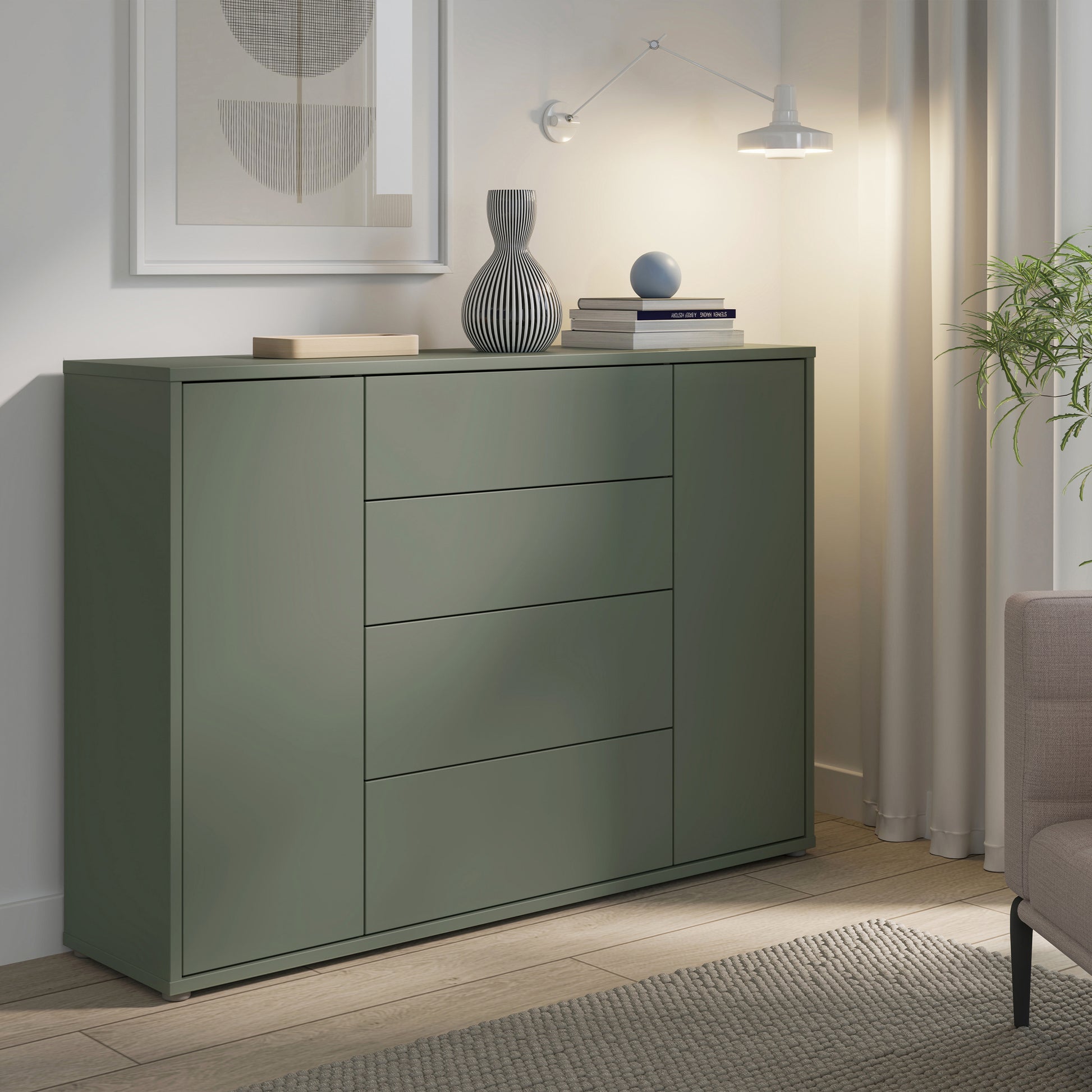 Bloc Wide Sideboard in Sage Green - Industrious Decor