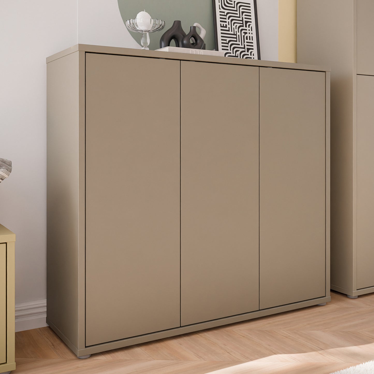 Bloc 3 Door Shoe Cabinet in Taupe - Industrious Decor