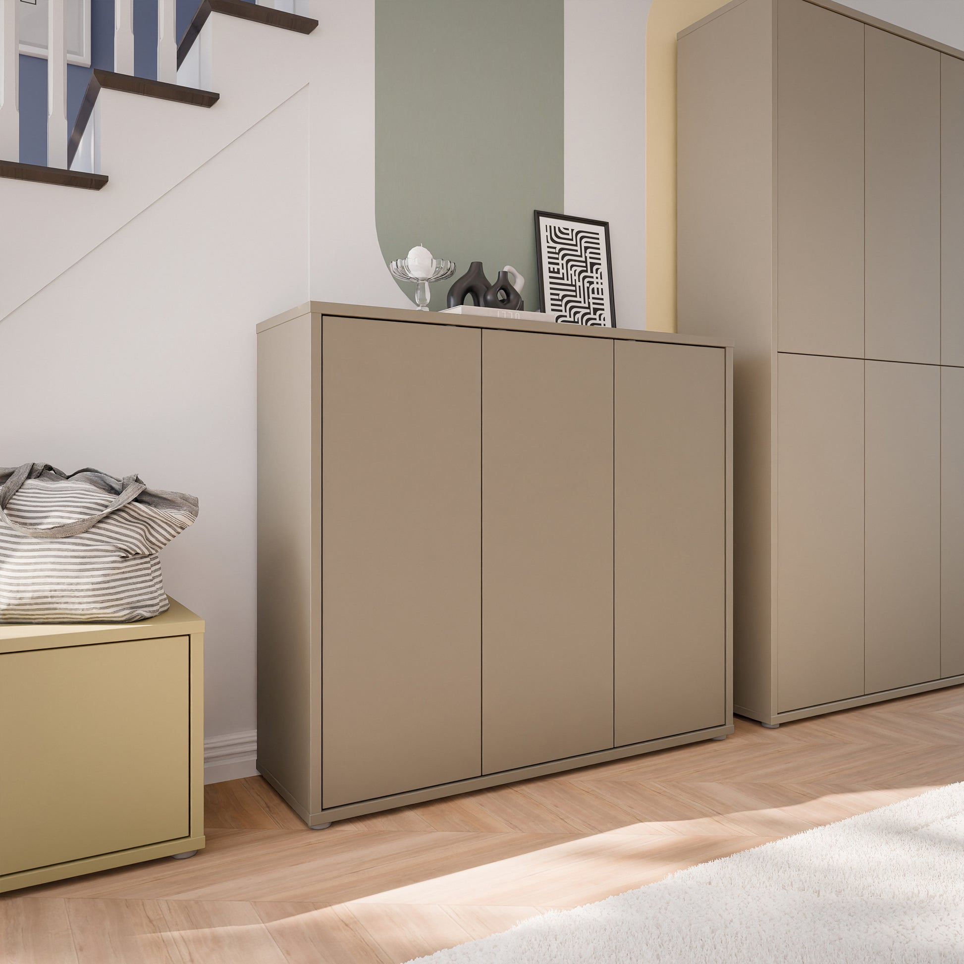 Bloc 3 Door Shoe Cabinet in Taupe - Industrious Decor