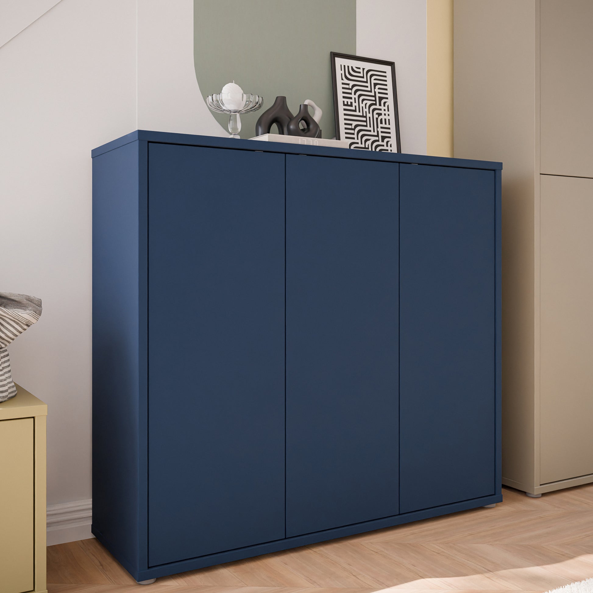 Bloc 3 Door Shoe Cabinet in Night Blue - Industrious Decor