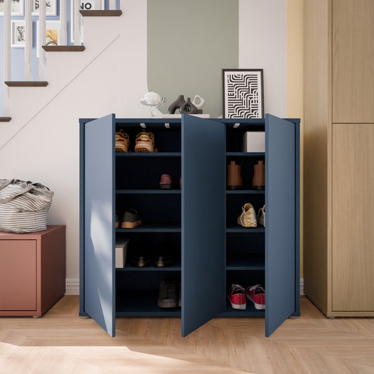 Bloc 3 Door Shoe Cabinet in Night Blue - Industrious Decor
