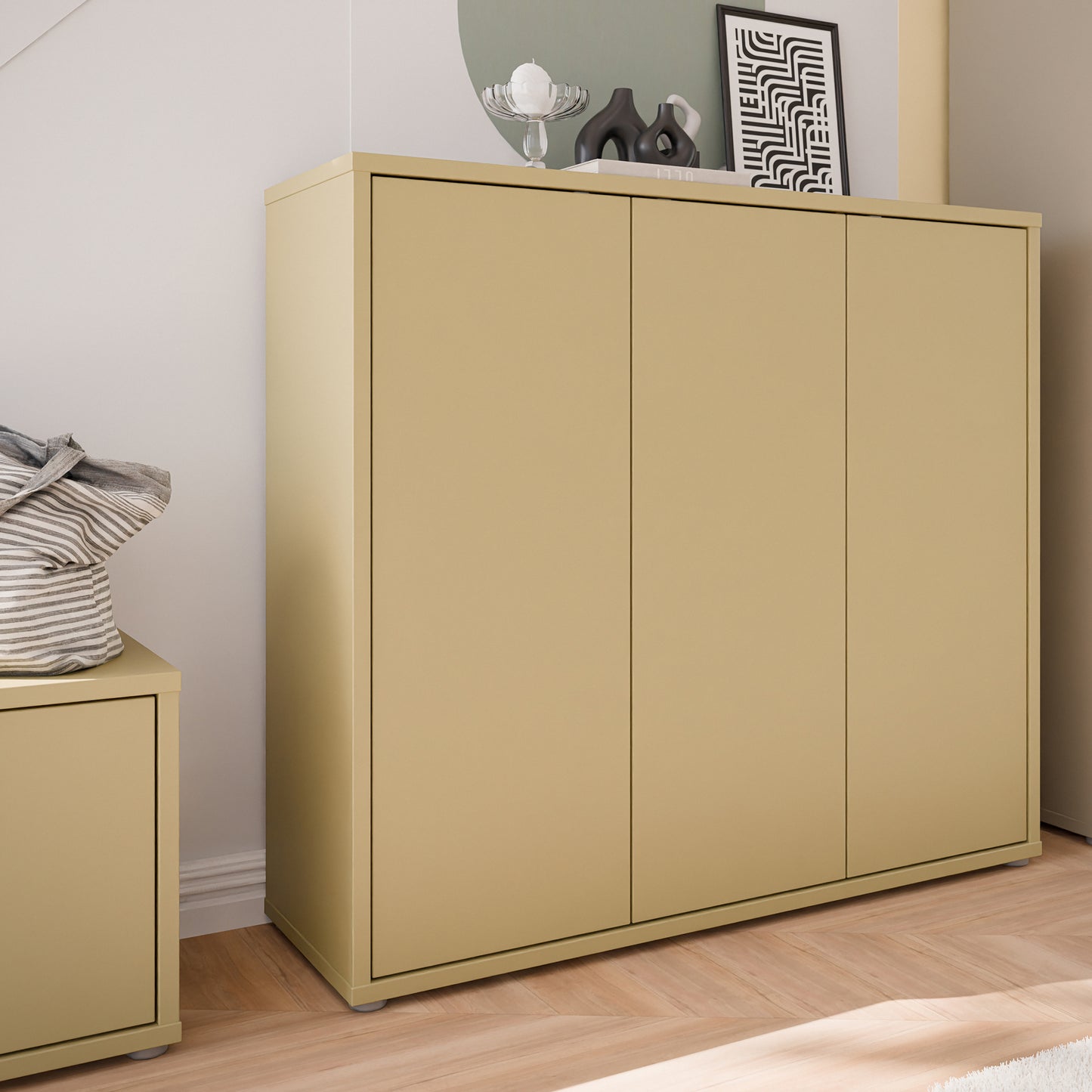 Bloc 3 Door Shoe Cabinet in Butter Yellow - Industrious Decor