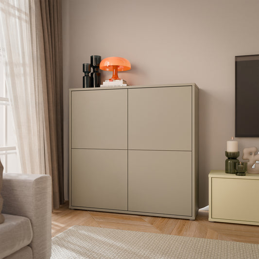 Bloc 4 Door Large Storage Cabinet in Taupe - Industrious Decor