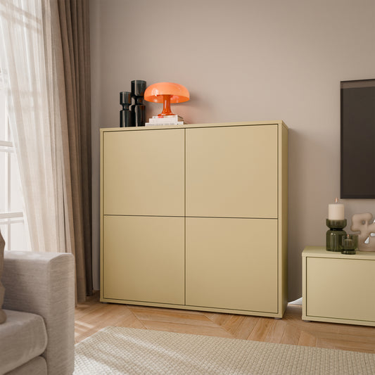 Bloc 4 Door Large Storage Cabinet in Butter Yellow - Industrious Decor