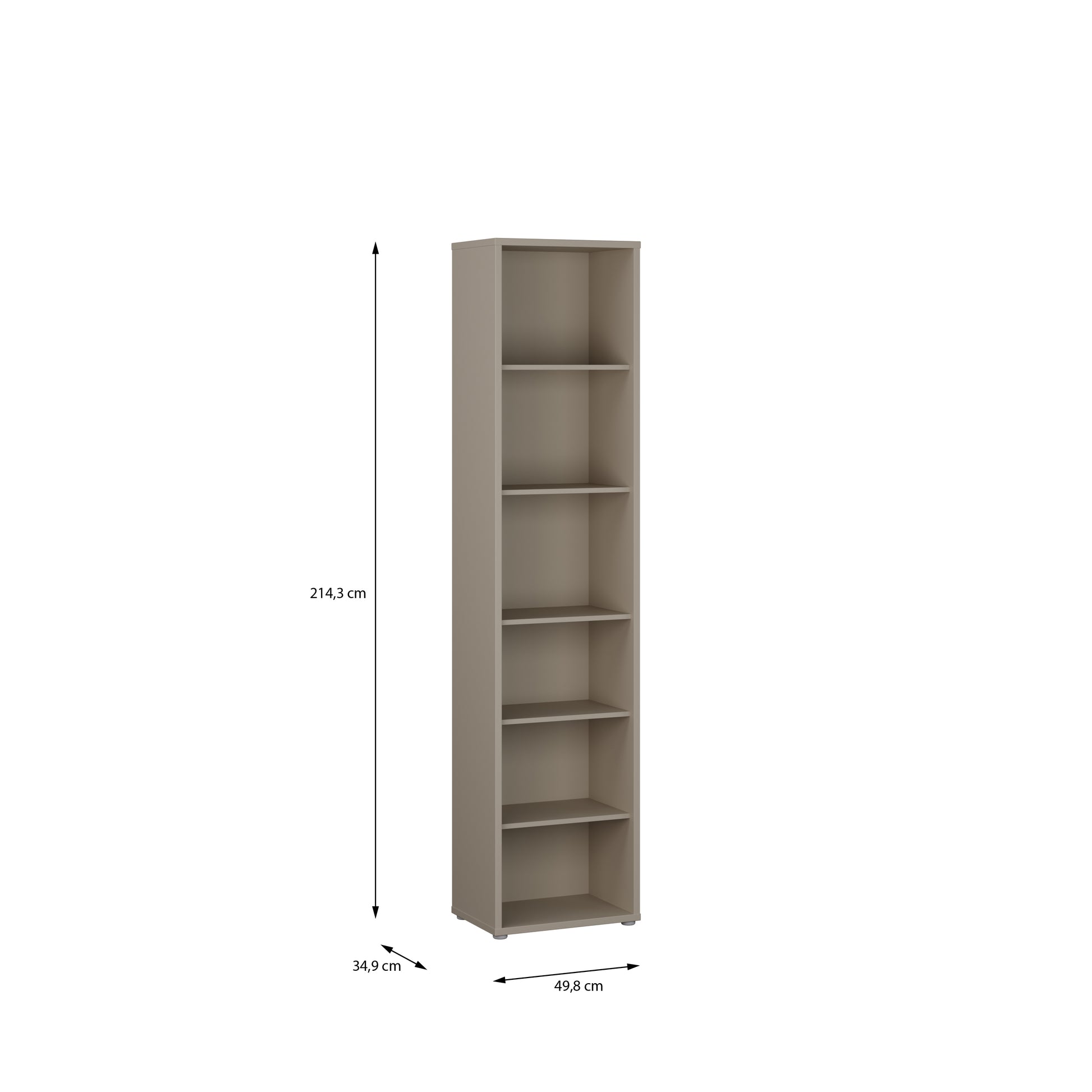 Bloc Tall Narrow Bookcase in Taupe - Industrious Decor