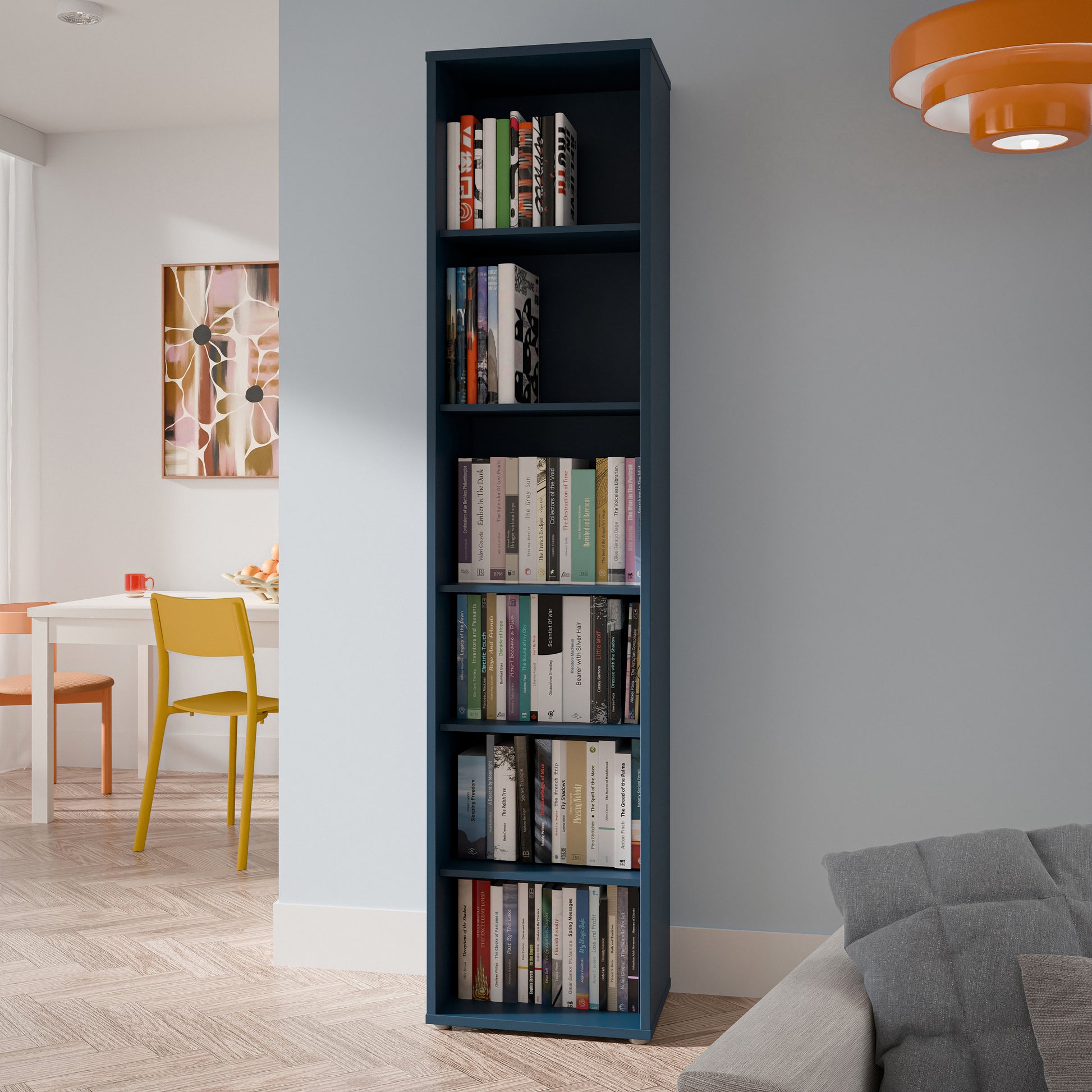 Bloc Tall Narrow Bookcase in Night Blue - Industrious Decor