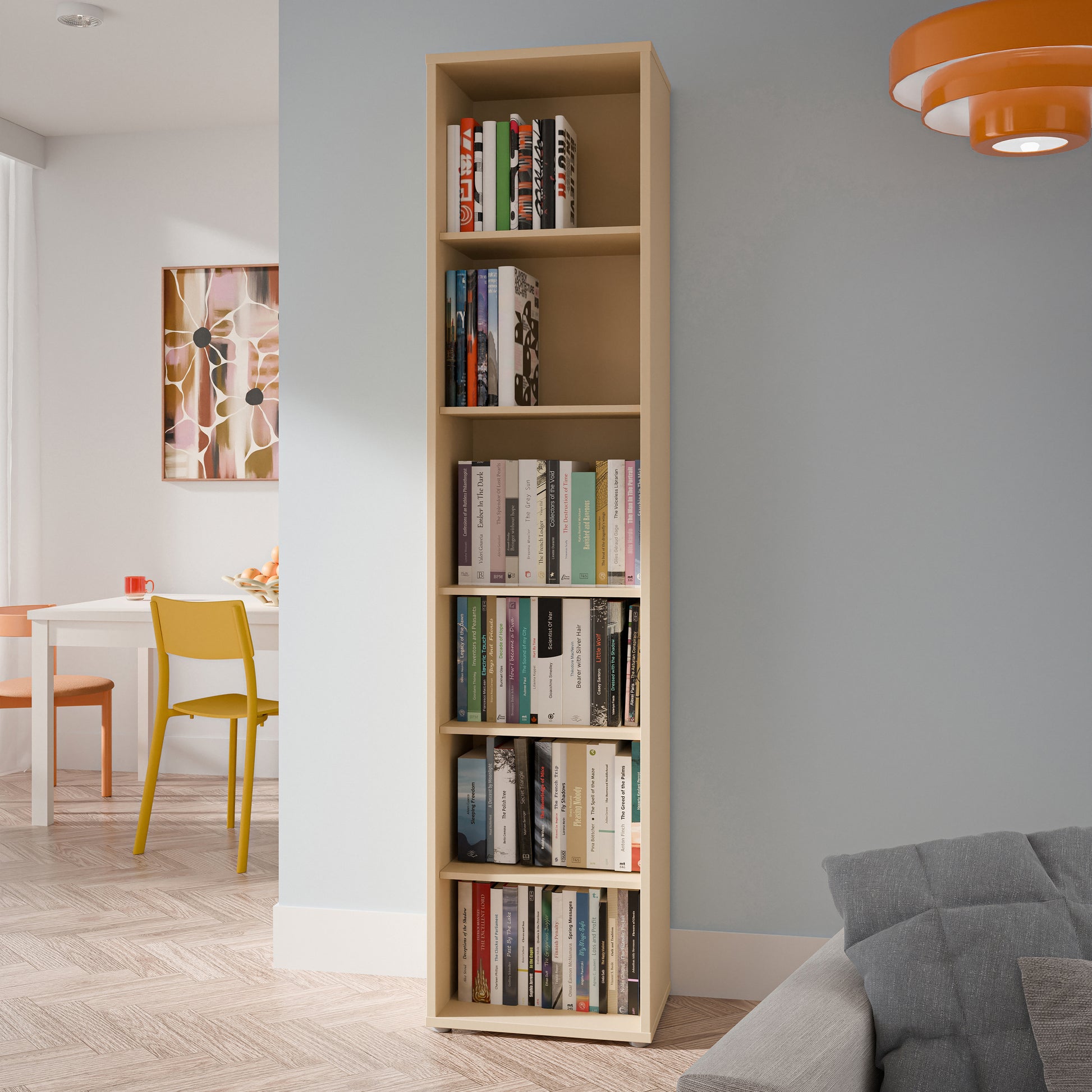 Bloc Tall Narrow Bookcase in Butter Yellow - Industrious Decor
