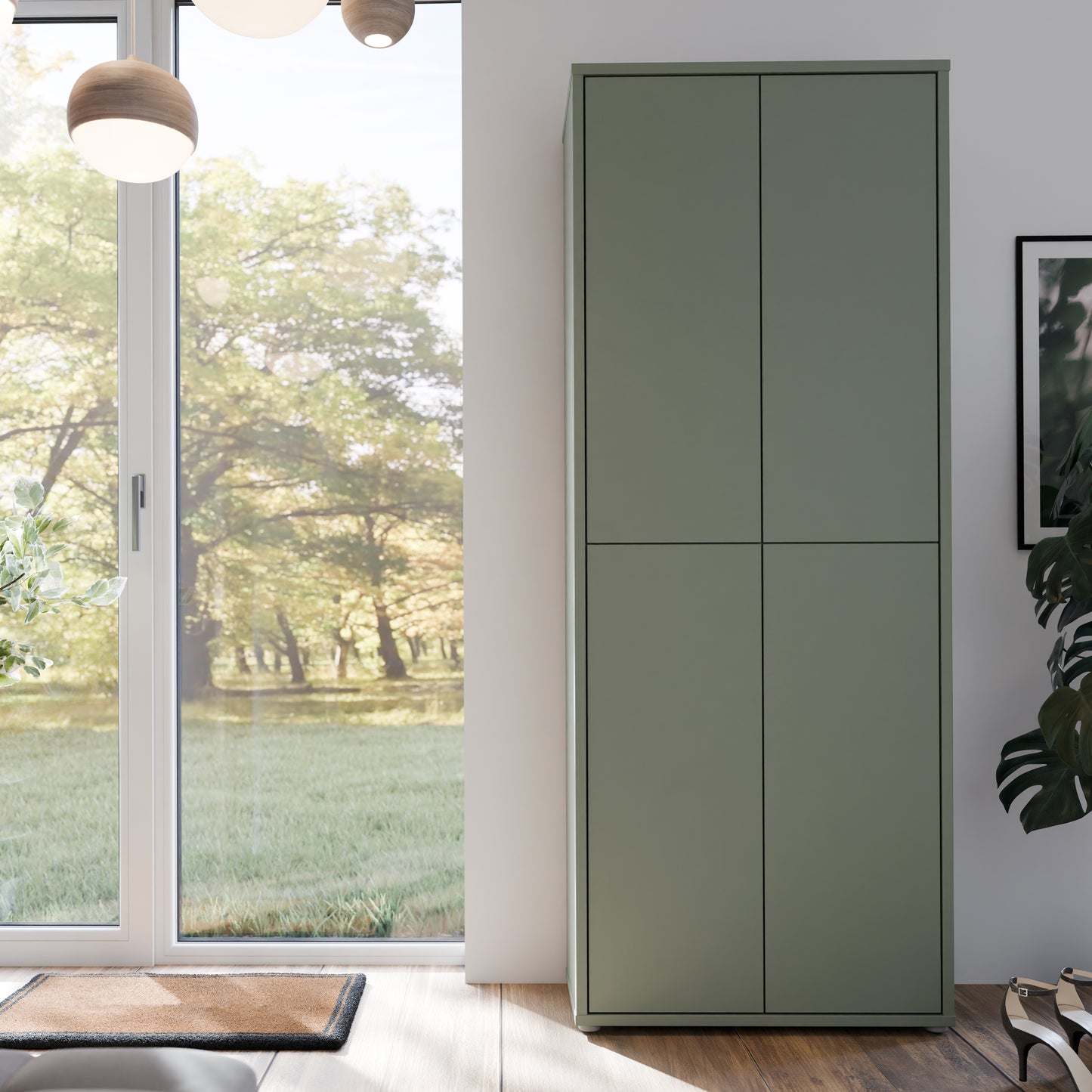 Bloc Tall 4 Door Shoe Cabinet in Sage Green - Industrious Decor