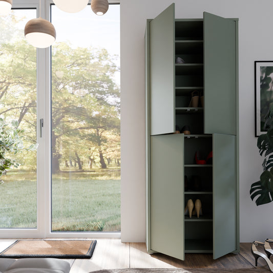 Bloc Tall 4 Door Shoe Cabinet in Sage Green - Industrious Decor
