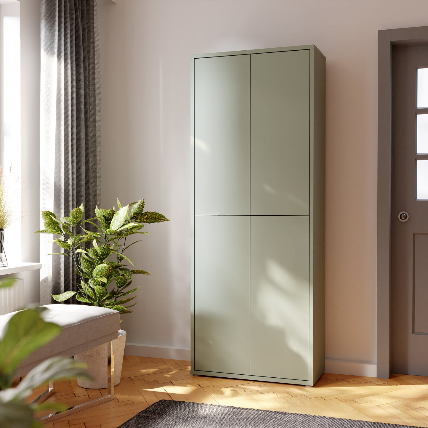 Bloc Tall 4 Door Shoe Cabinet in Sage Green - Industrious Decor