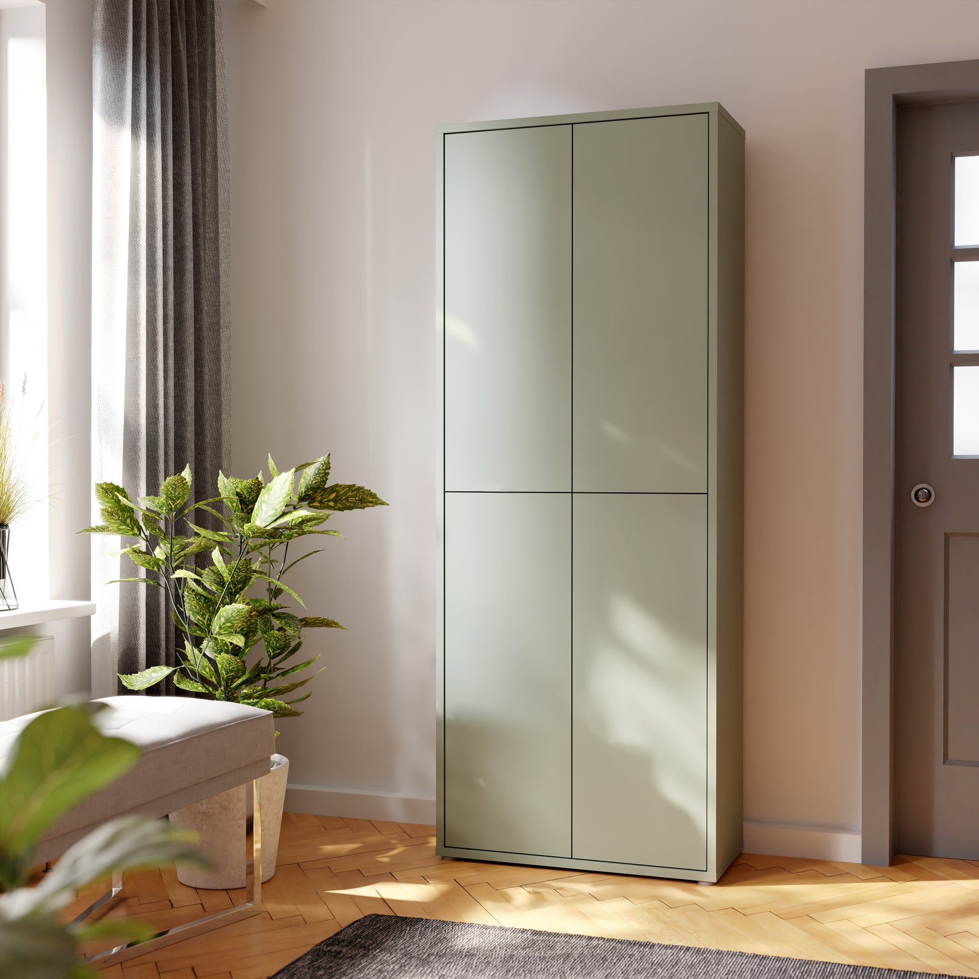 Bloc Tall 4 Door Shoe Cabinet in Sage Green - Industrious Decor