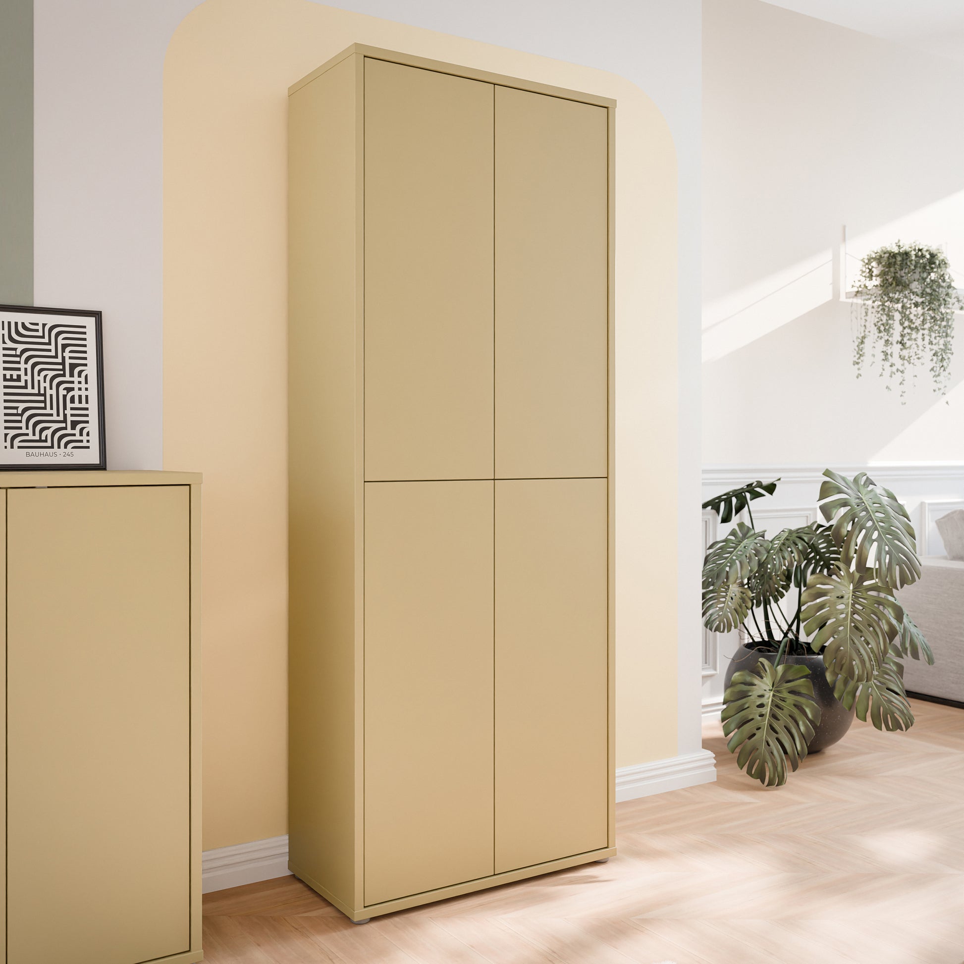 Bloc Tall 4 Door Shoe Cabinet in Butter Yellow - Industrious Decor
